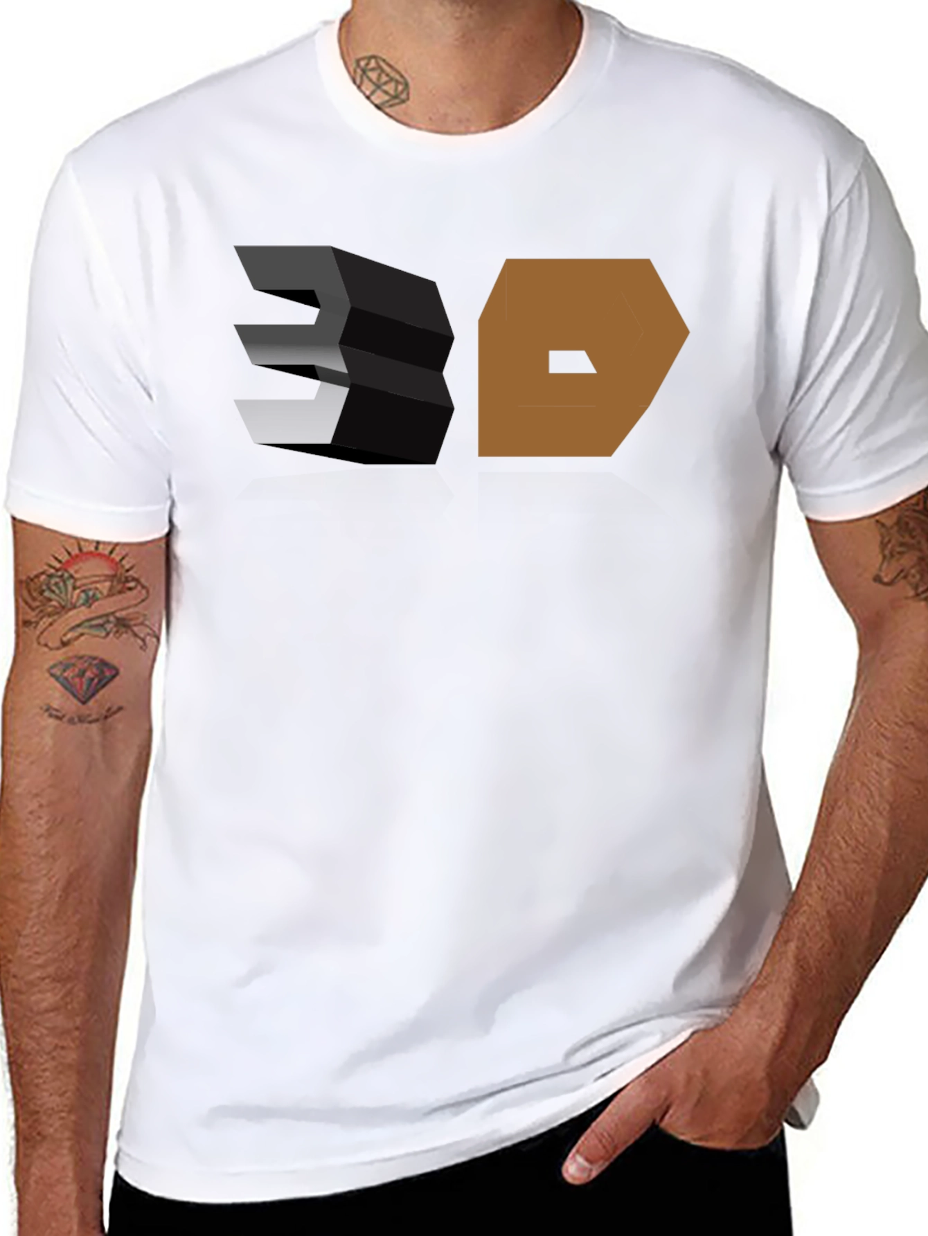 3D Graphic Print Black T-Shirt