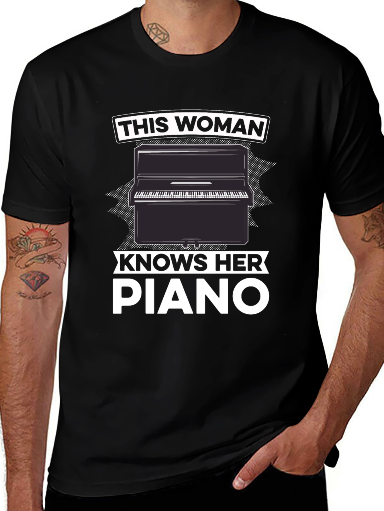 Woman Knows Piano Black Graphic T-Shirt