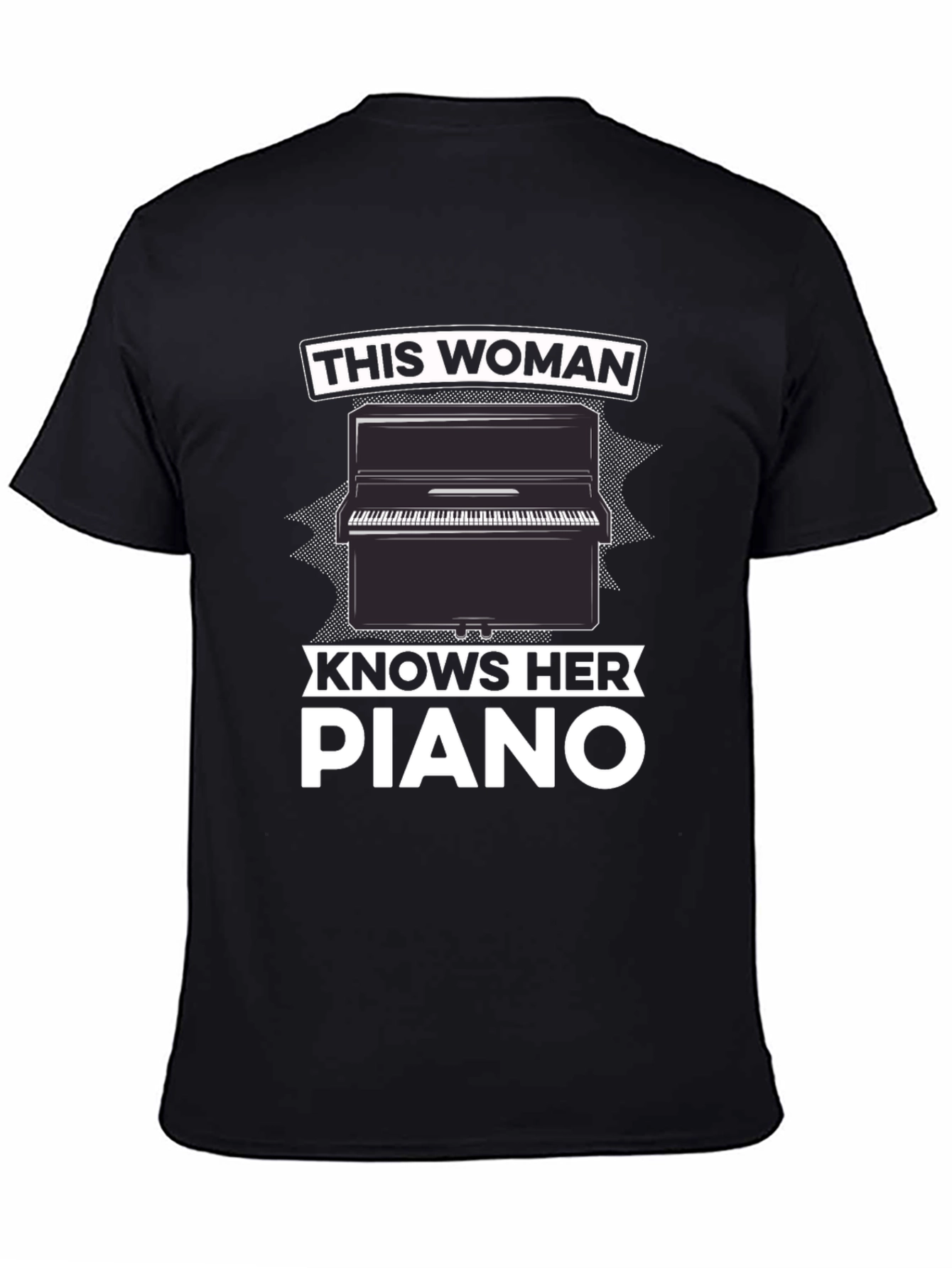 Woman Knows Piano Black Graphic T-Shirt