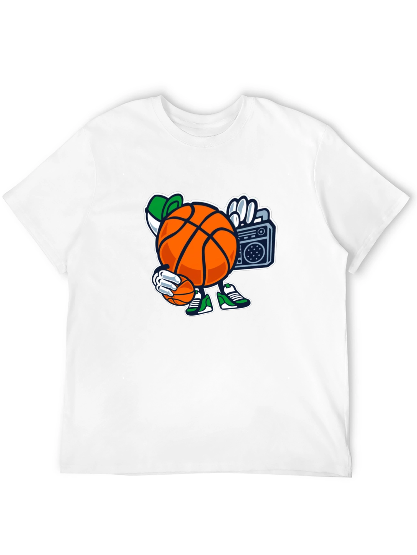 Basketball Cartoon Tee - Street Style Black T-Shirt