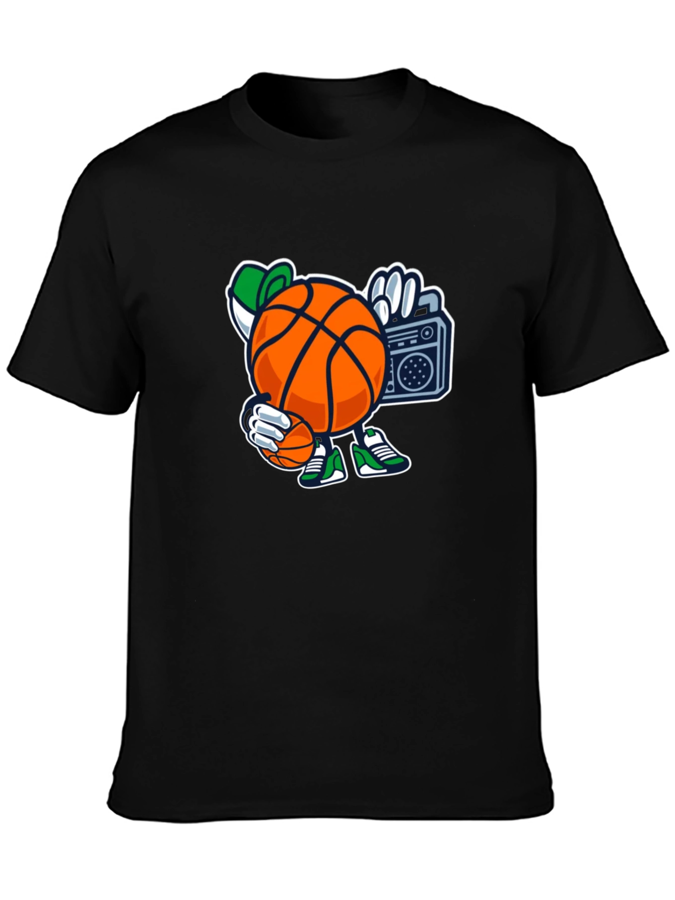 Basketball Cartoon Tee - Street Style Black T-Shirt
