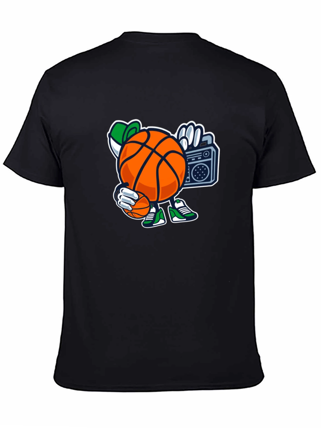 Basketball Cartoon Tee - Street Style Black T-Shirt