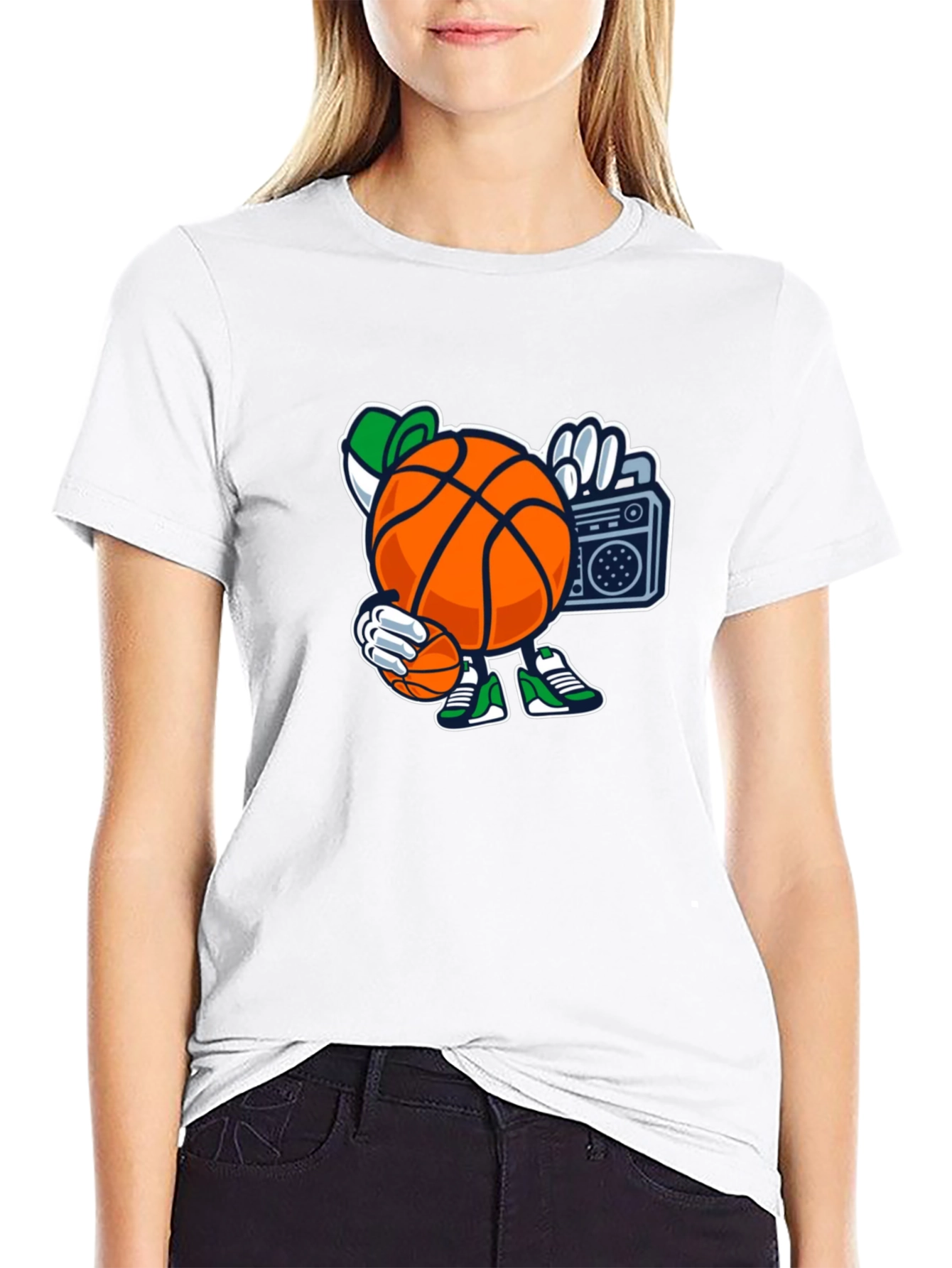 Basketball Cartoon Tee - Street Style Black T-Shirt