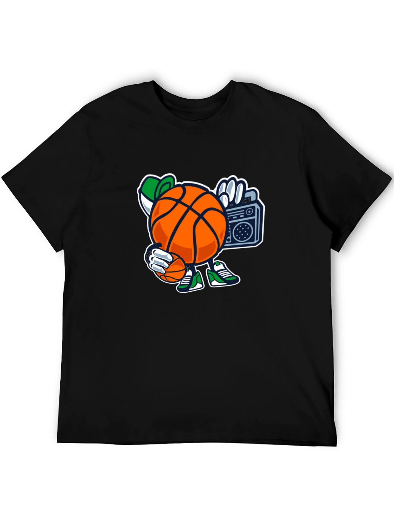 Basketball Cartoon Tee - Street Style Black T-Shirt