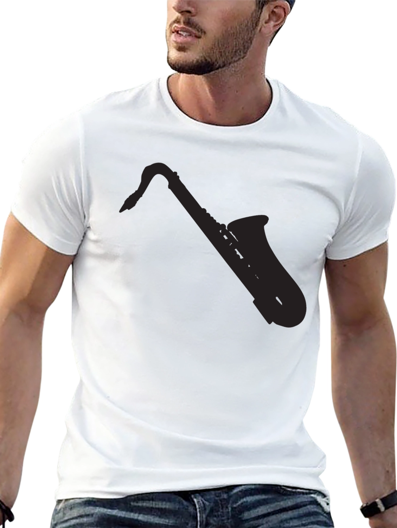 Mens Saxophone Silhouette Black T-Shirt