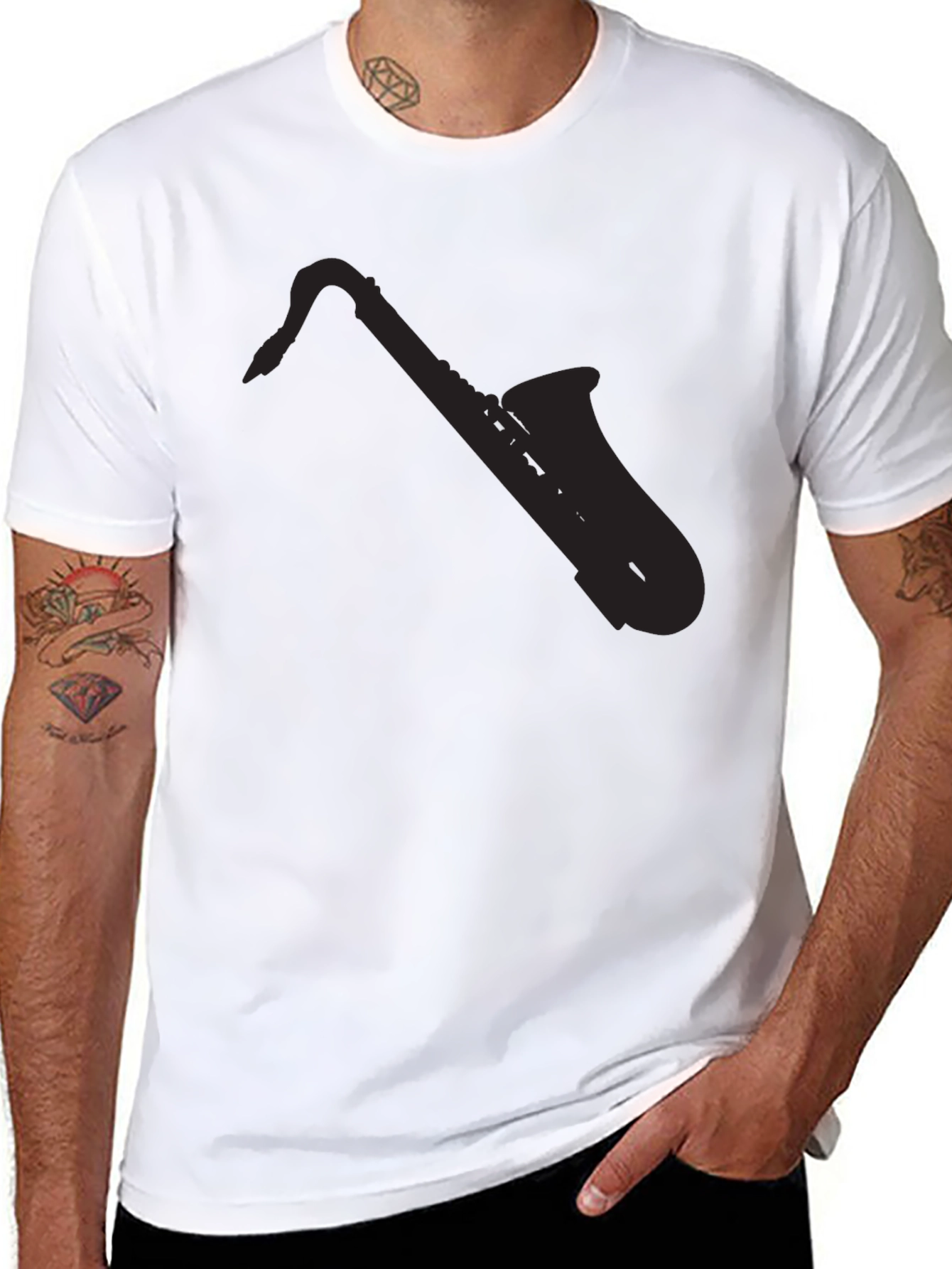 Mens Saxophone Silhouette Black T-Shirt