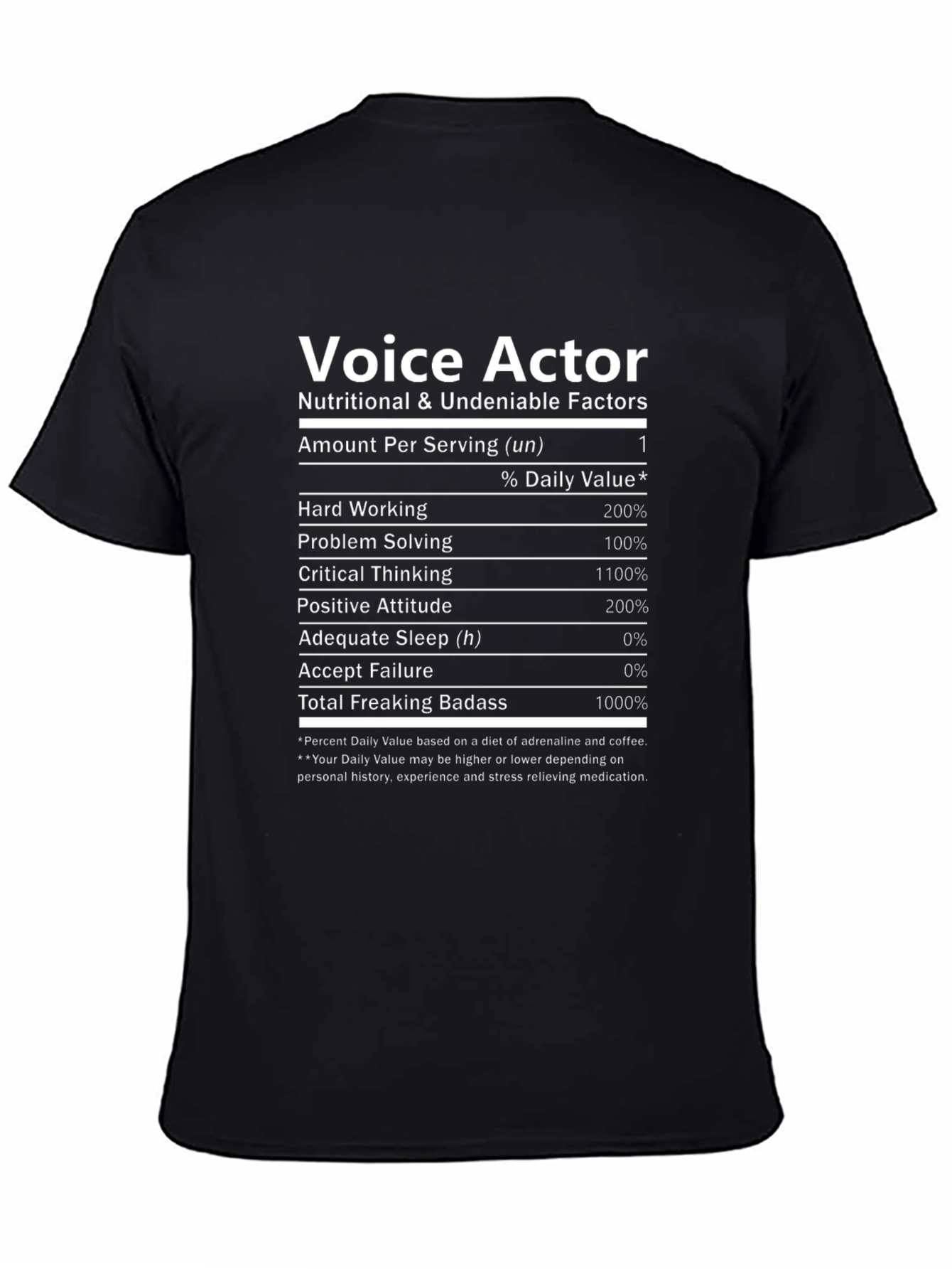Voice Actor Nutritional Facts T-Shirt