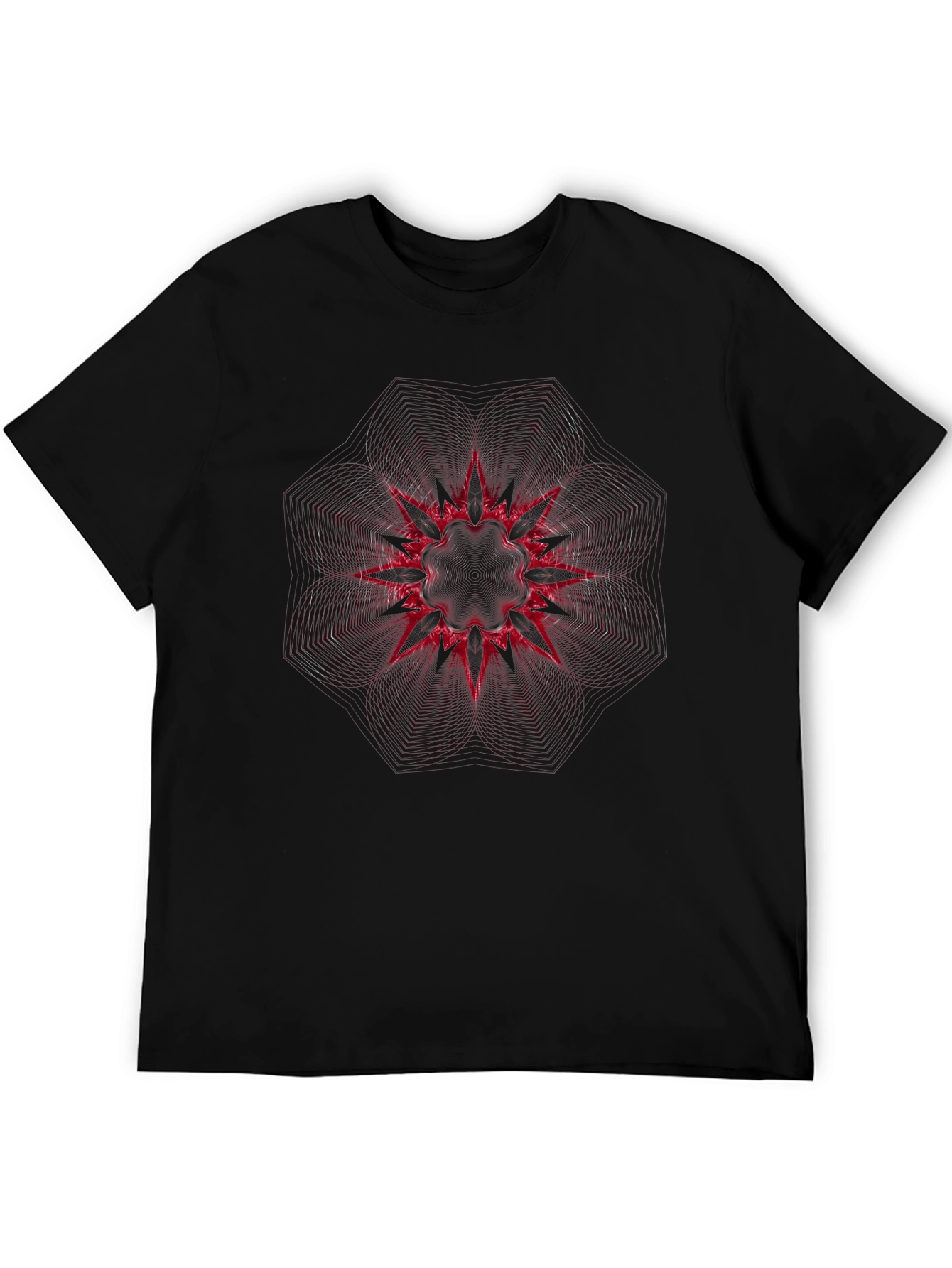 Abstract Red Starburst Graphic Black T-Shirt