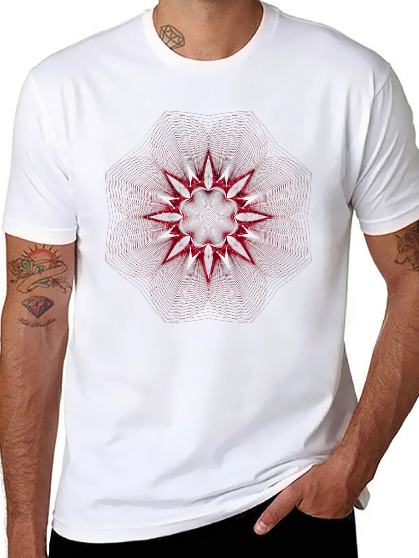 Abstract Red Starburst Graphic Black T-Shirt