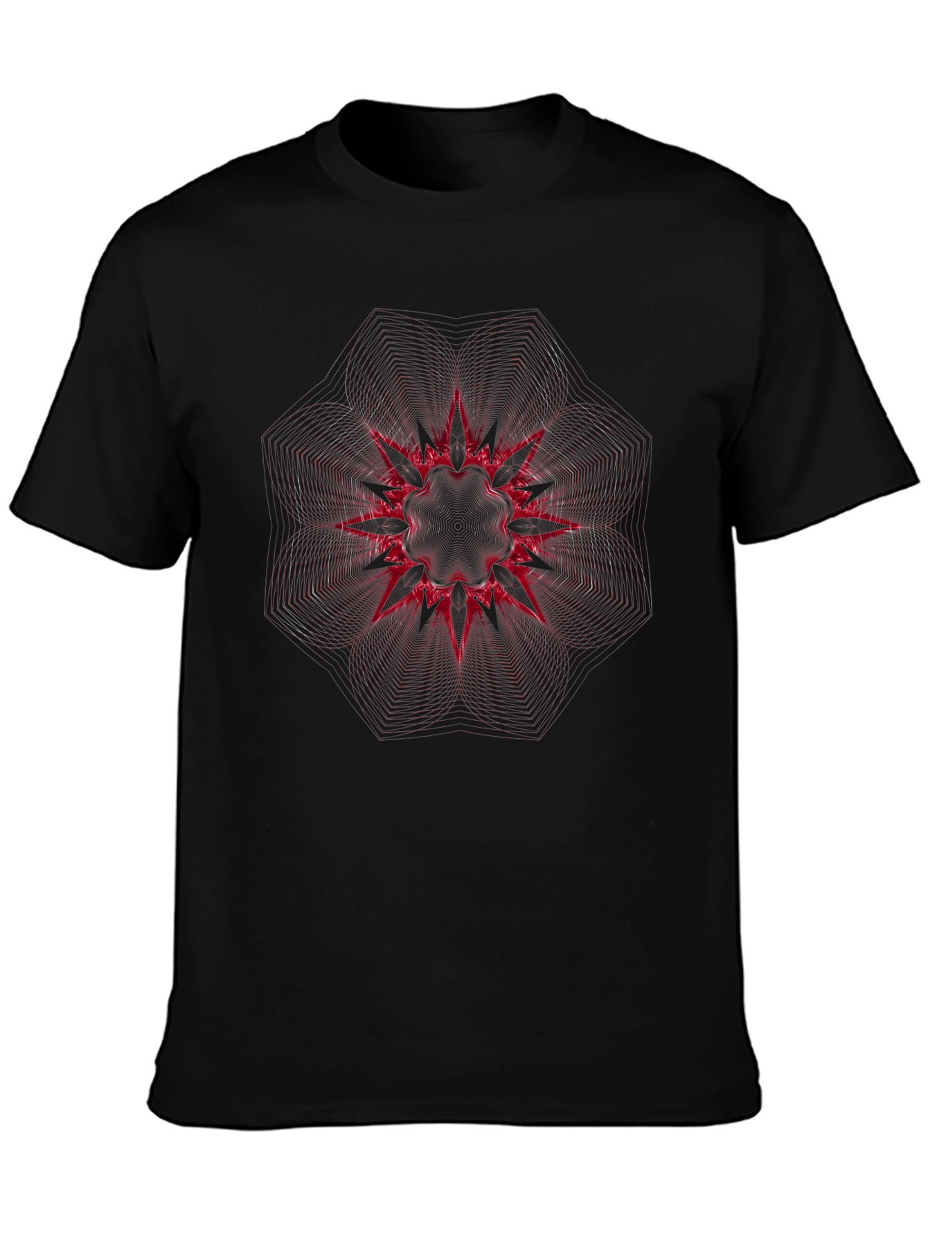 Abstract Red Starburst Graphic Black T-Shirt