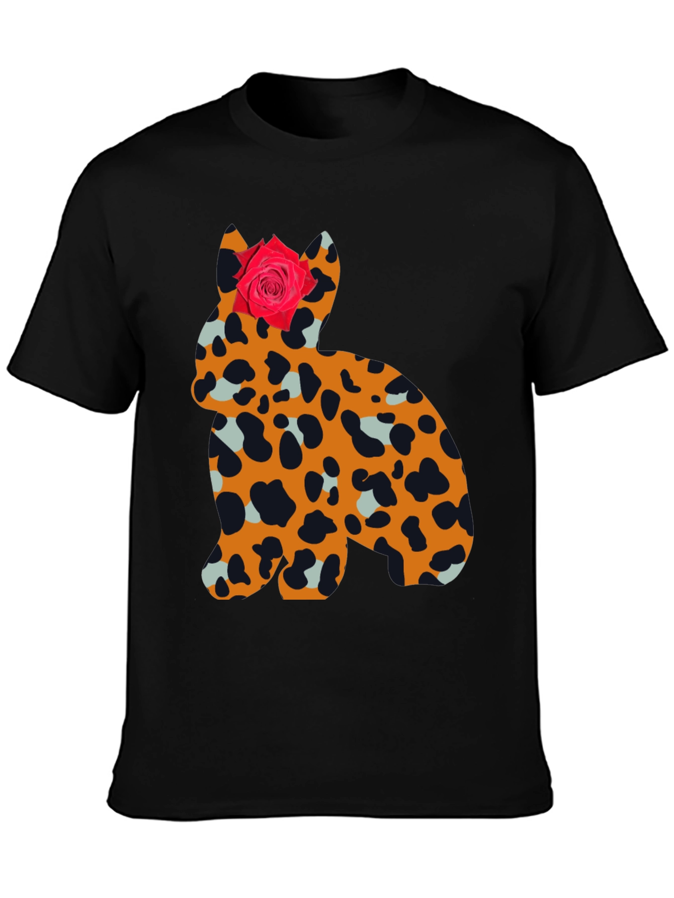 Leopard Print Cat with Rose Tee
