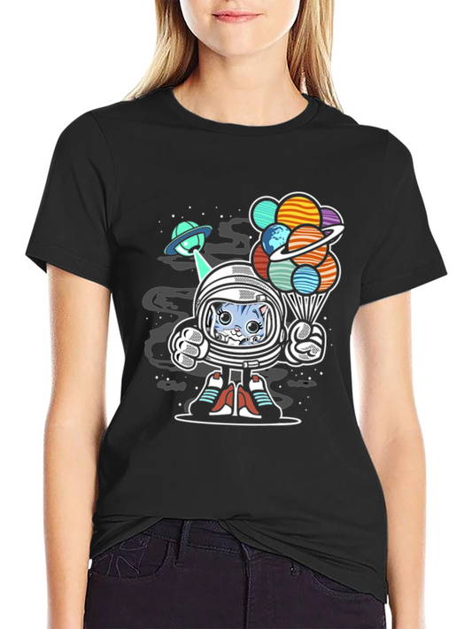 Astronaut Cat Planet Balloons Graphic Tee