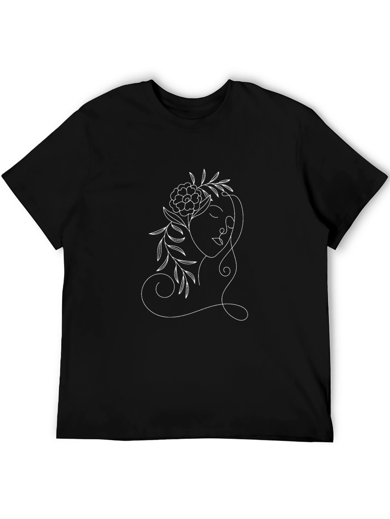 Minimalist Line Art Womans Face Black T-Shirt