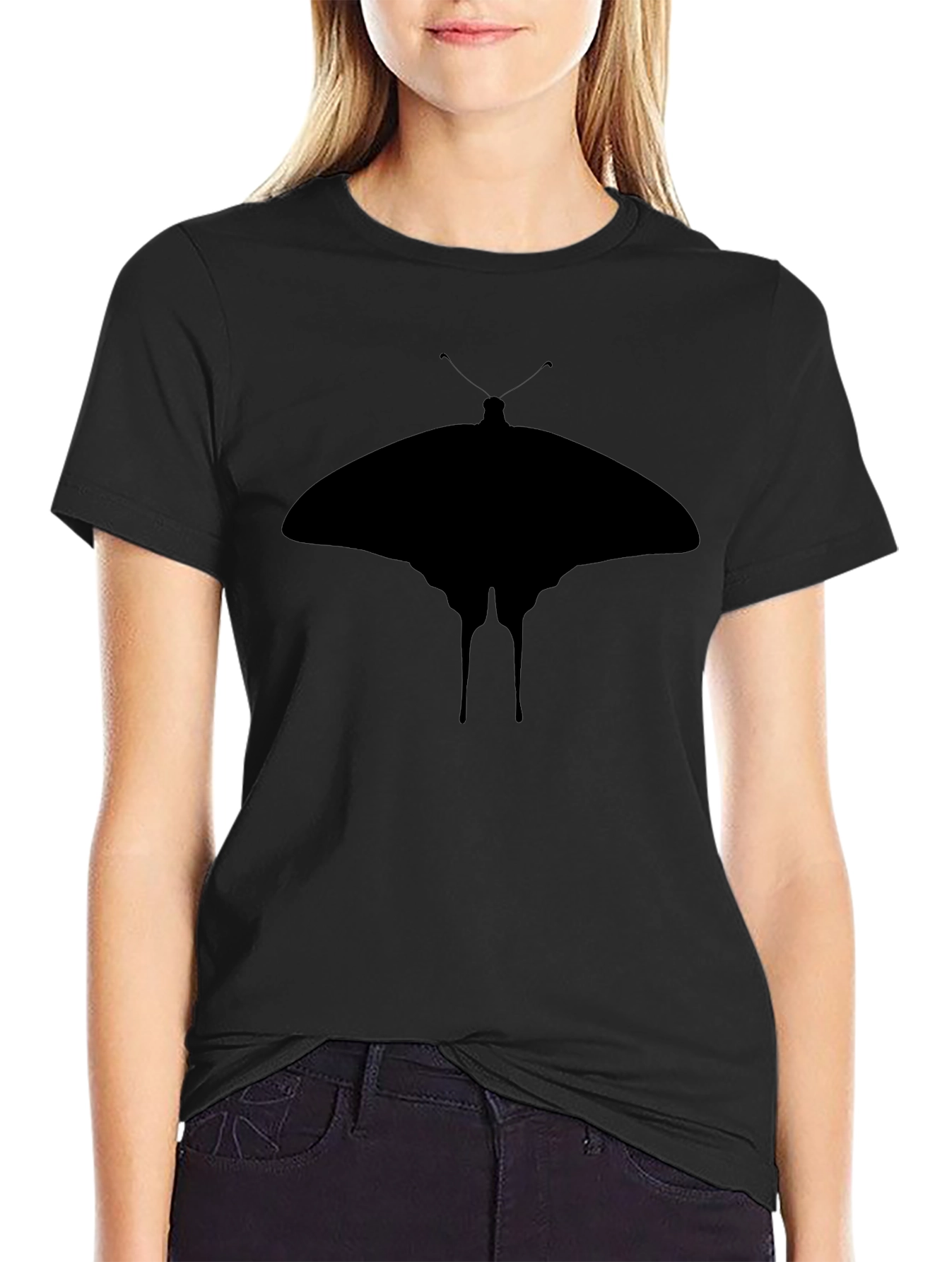 Butterfly Silhouette Graphic T-Shirt - Black