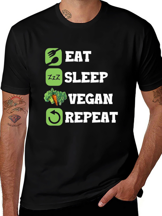 Eat Sleep Vegan Repeat Graphic T-Shirt