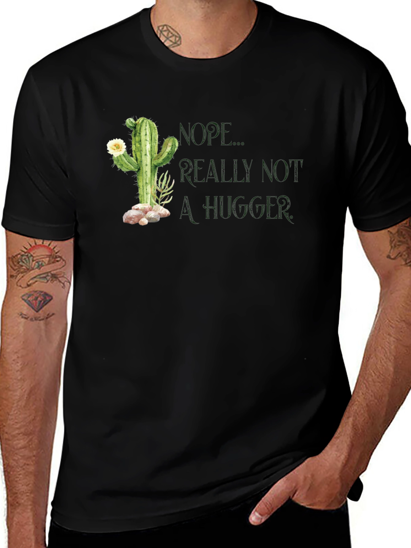 Nope Not a Hugger Cactus Graphic T-Shirt