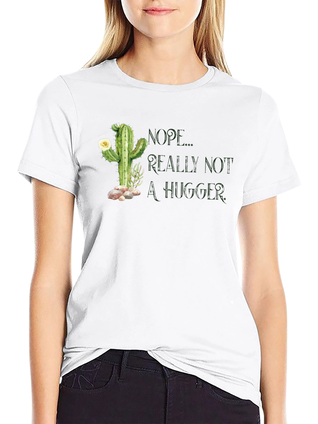 Nope Not a Hugger Cactus Graphic T-Shirt