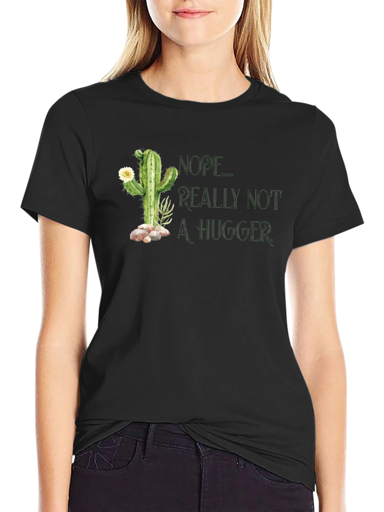 Nope Not a Hugger Cactus Graphic T-Shirt