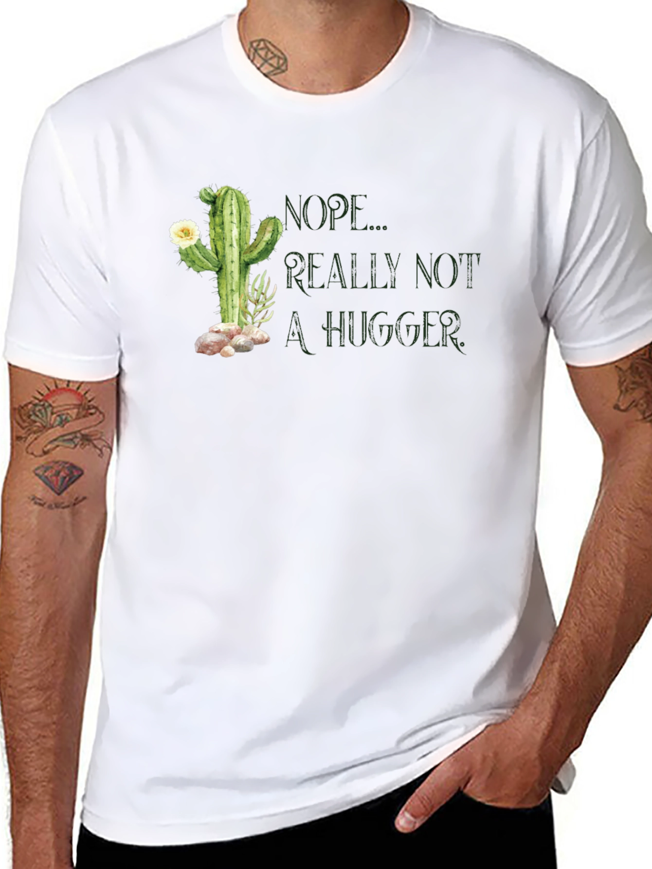 Nope Not a Hugger Cactus Graphic T-Shirt