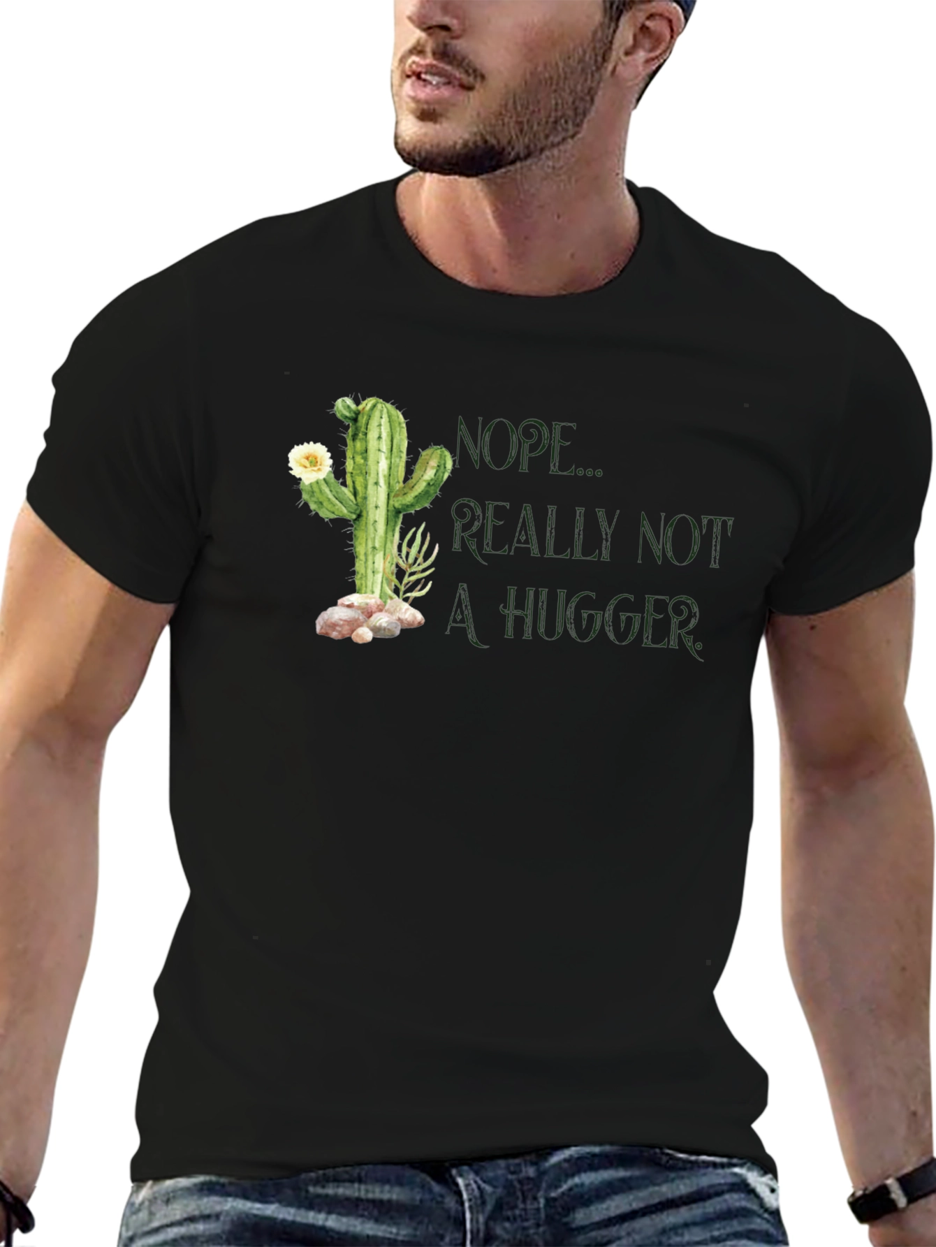 Nope Not a Hugger Cactus Graphic T-Shirt