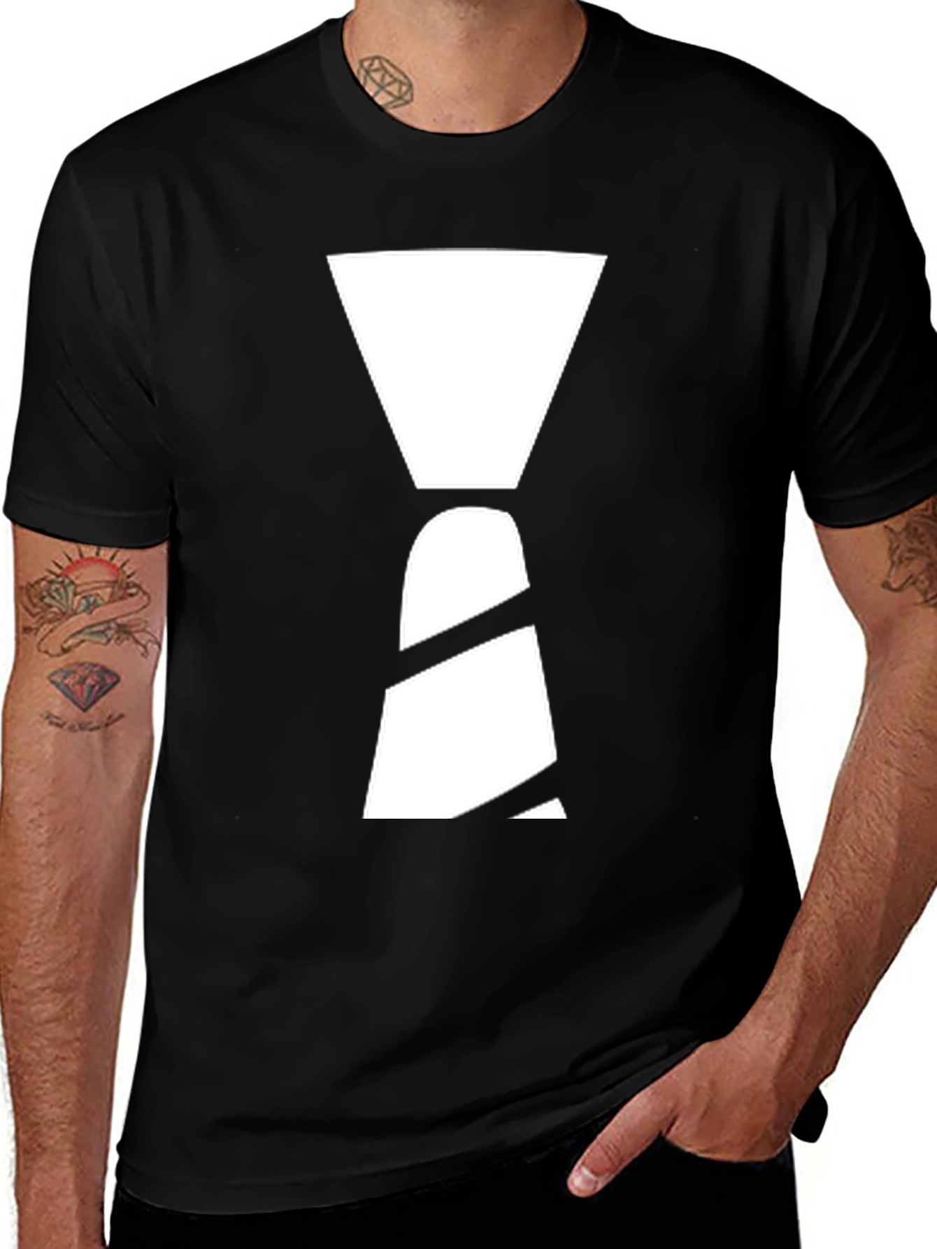 Black T-Shirt with White Hourglass Graphic Design