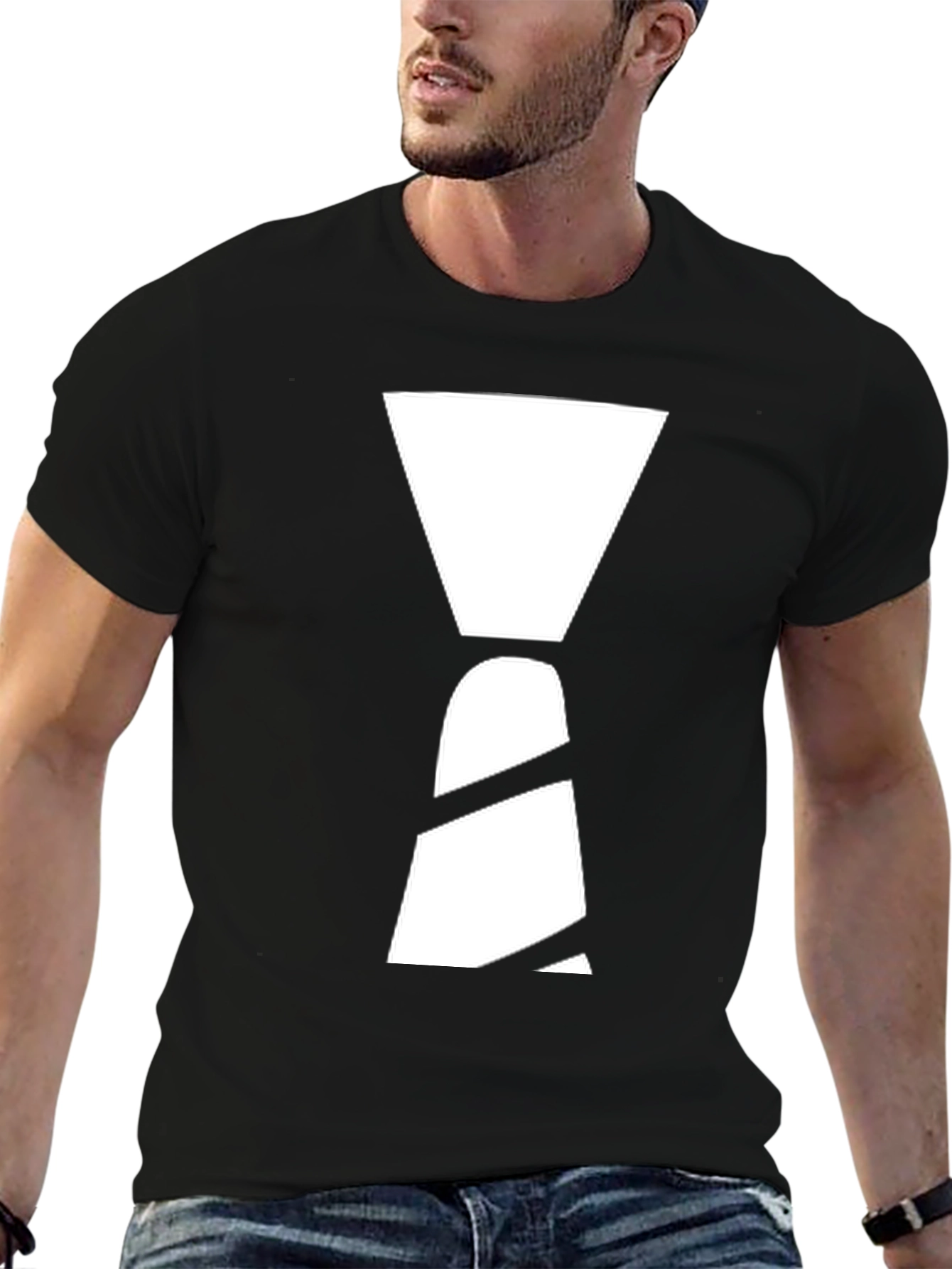 Black T-Shirt with White Hourglass Graphic Design