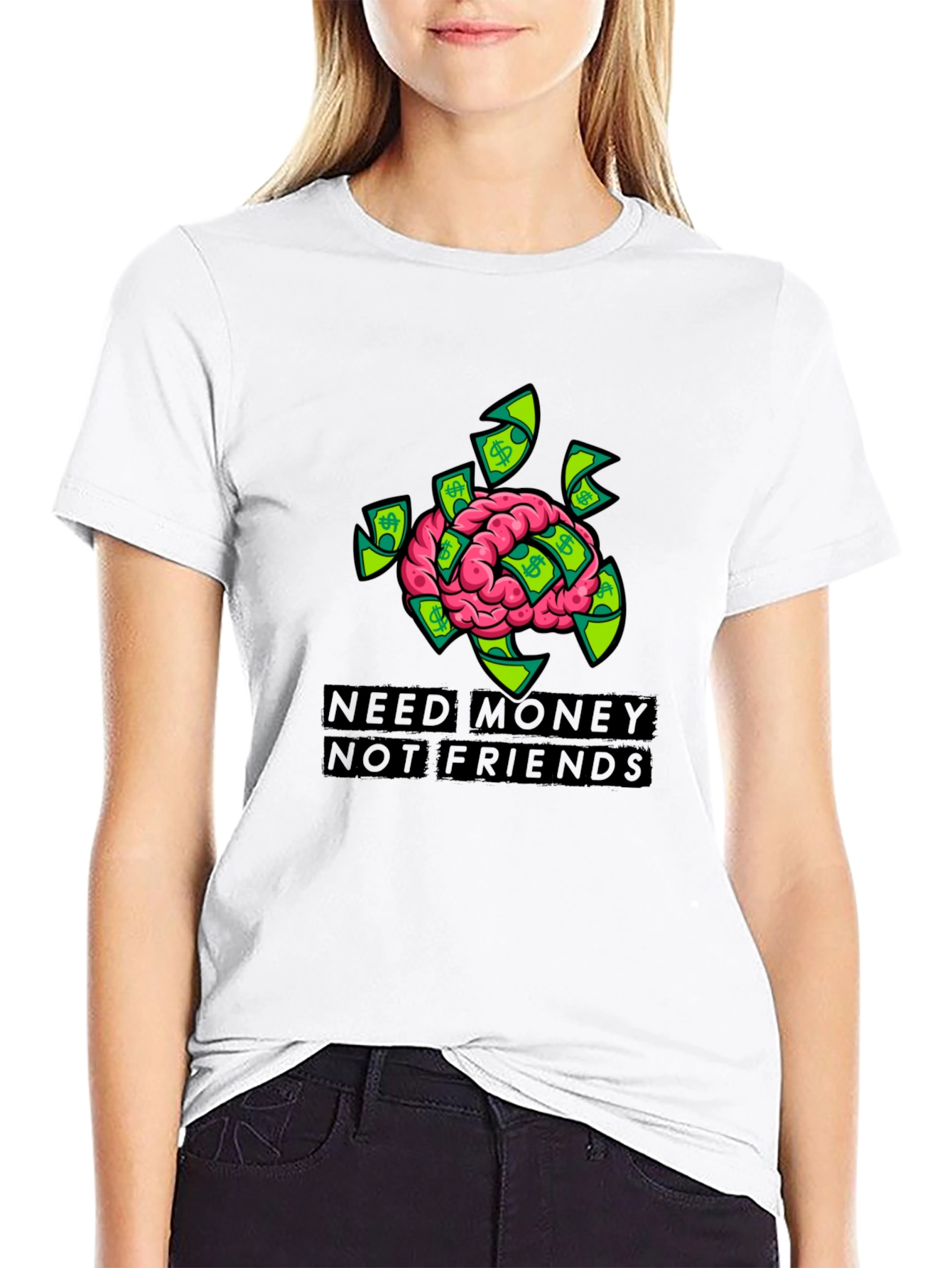 Need Money Brain Graphic Black T-Shirt