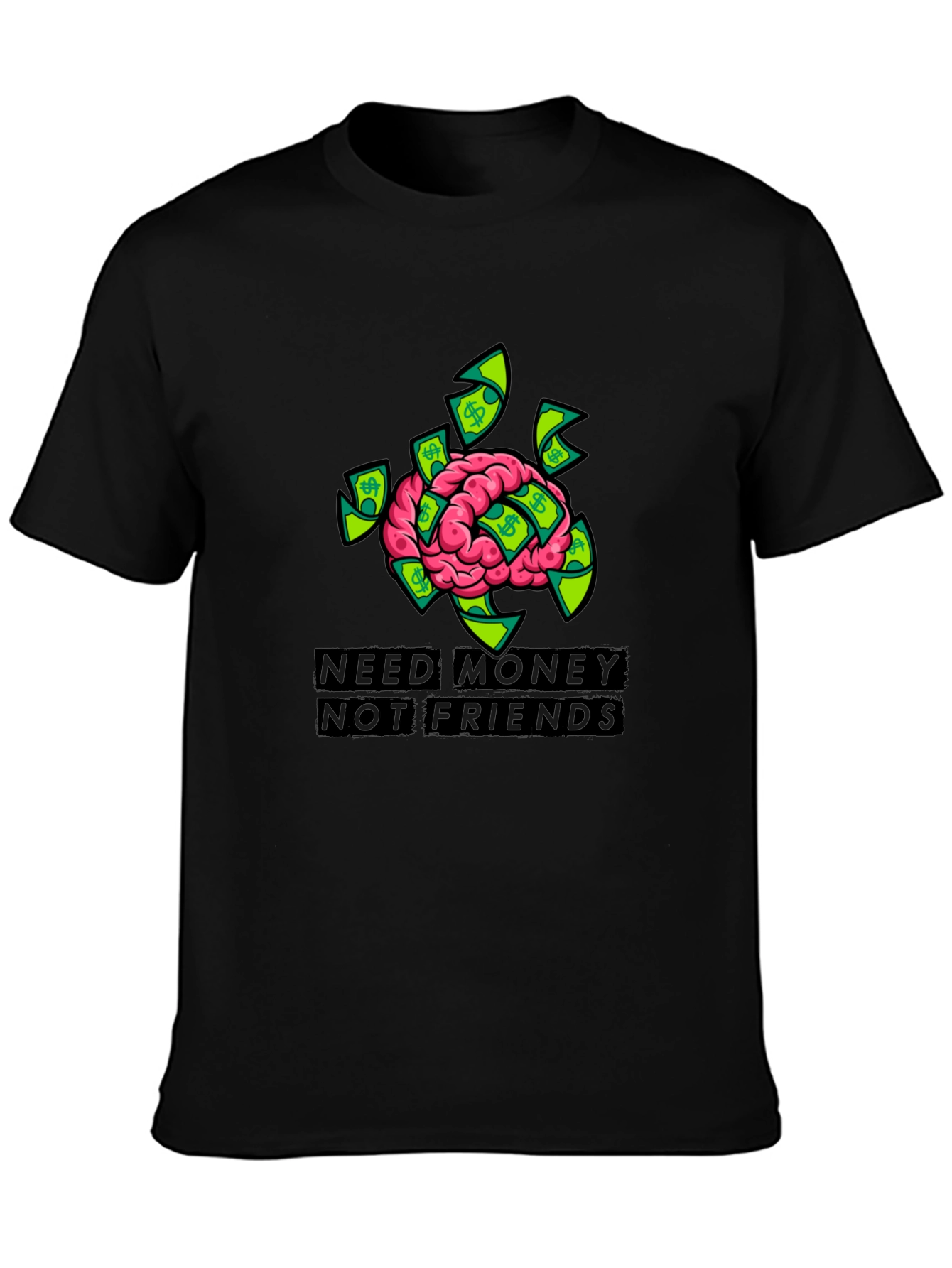 Need Money Brain Graphic Black T-Shirt