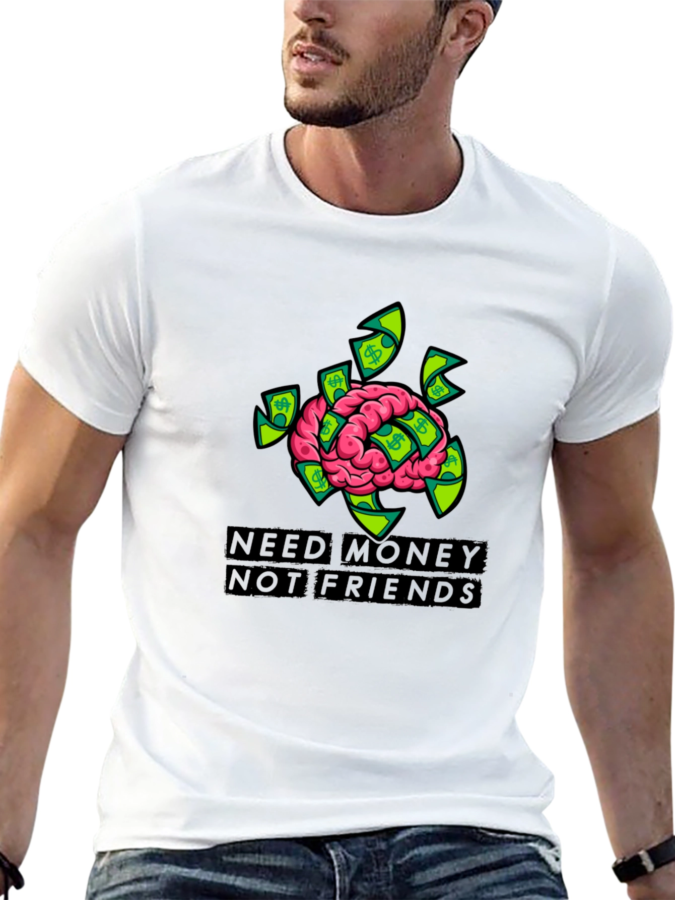 Need Money Brain Graphic Black T-Shirt