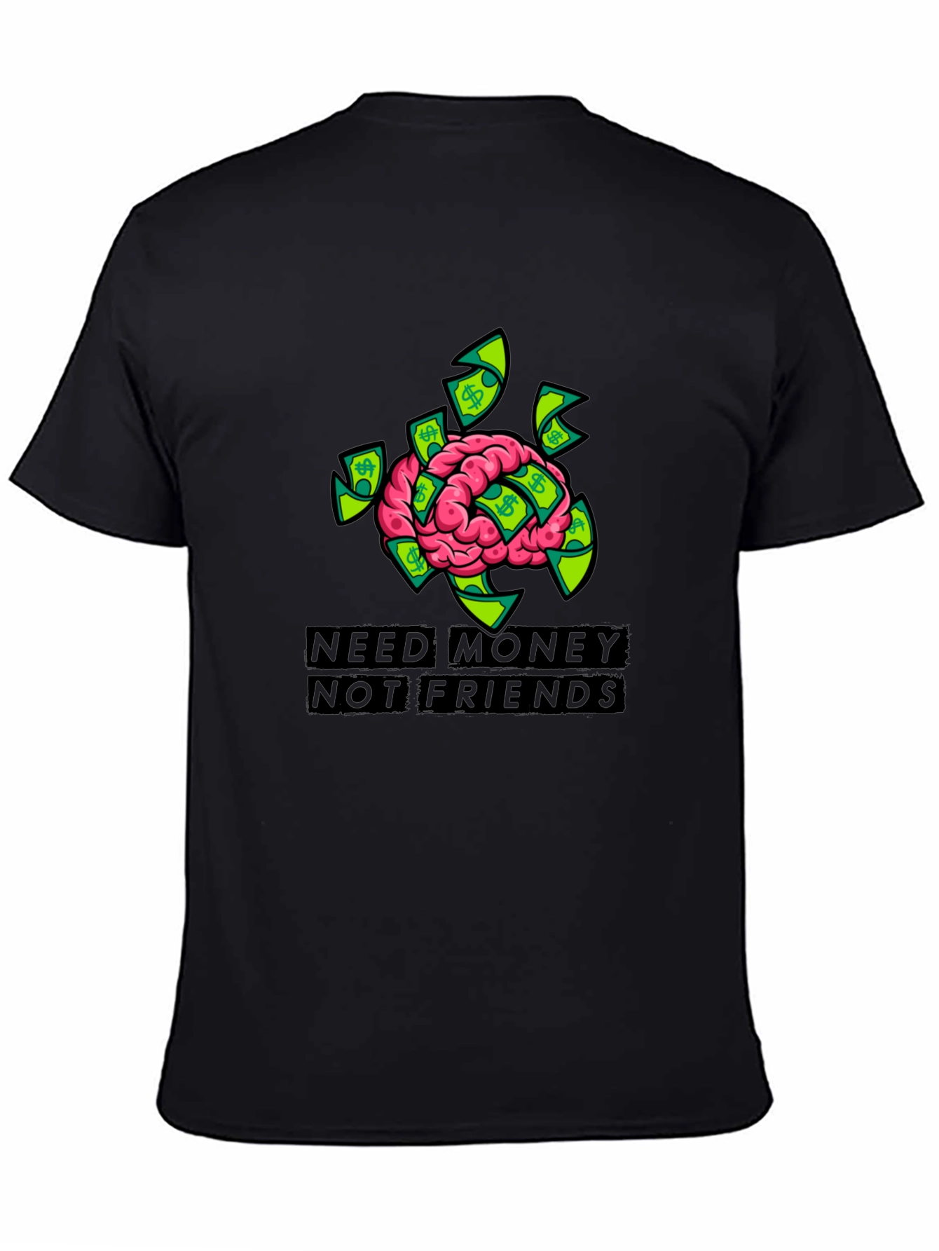 Need Money Brain Graphic Black T-Shirt