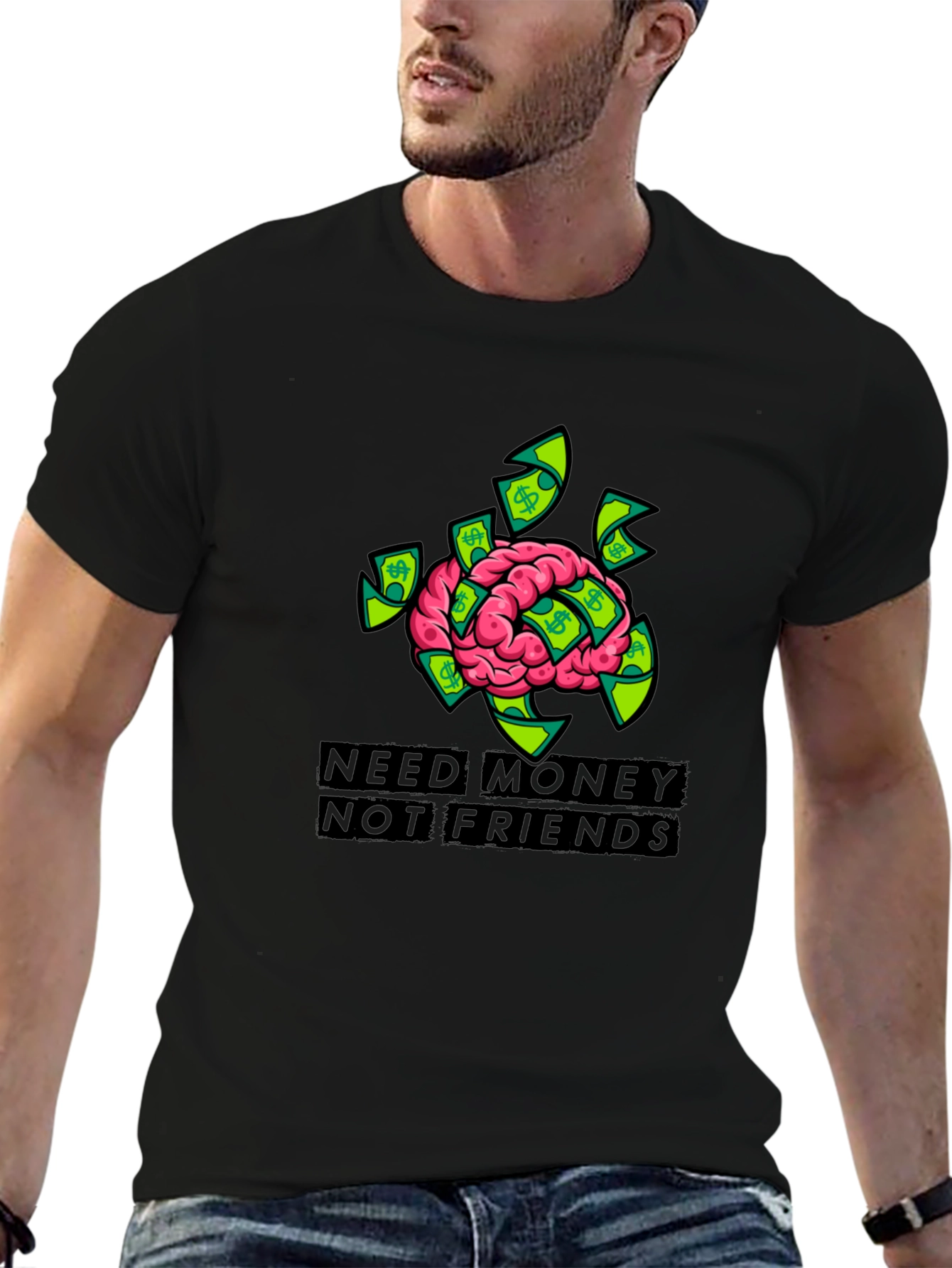 Need Money Brain Graphic Black T-Shirt