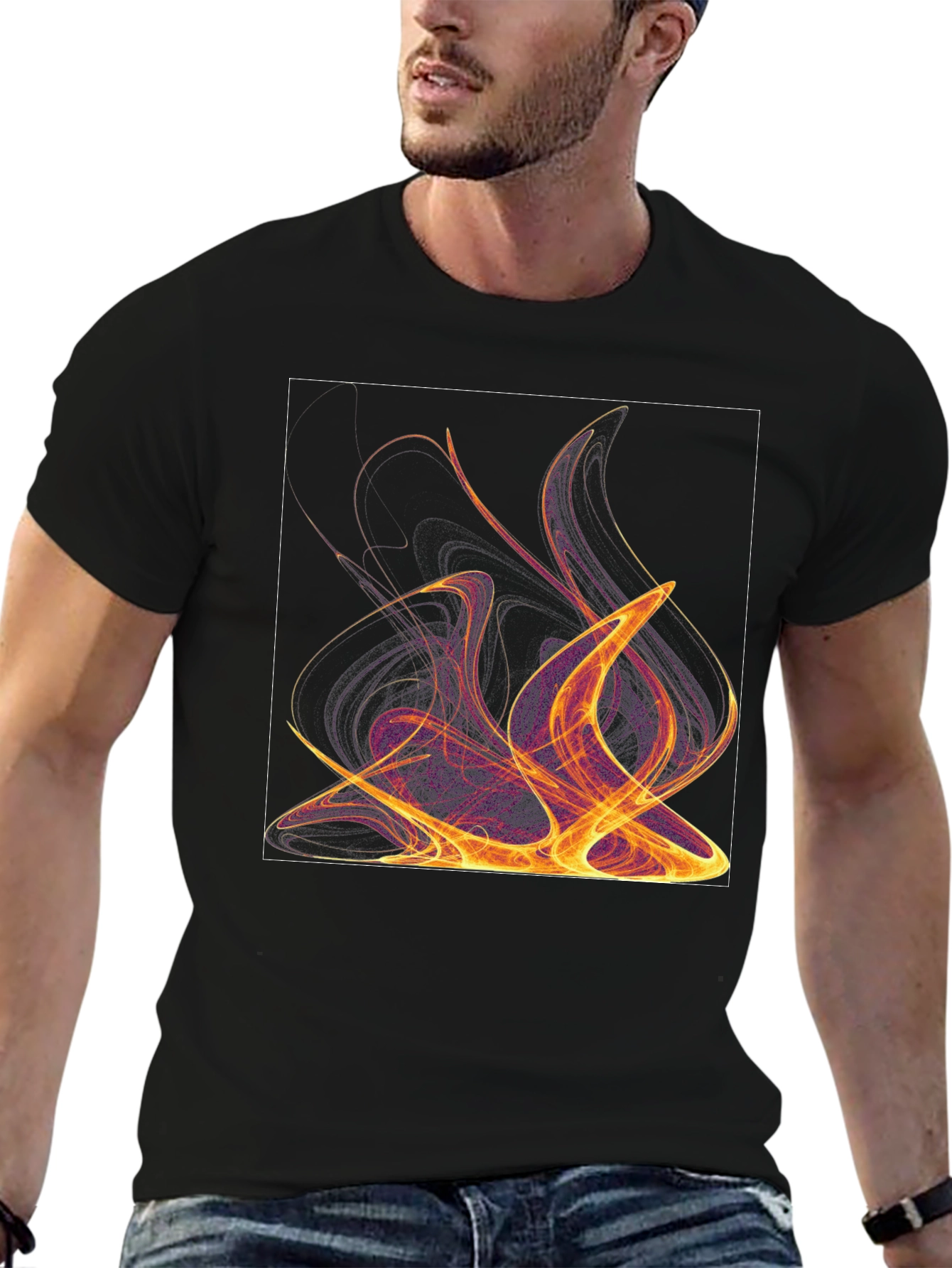Abstract Flames Graphic Black T-Shirt