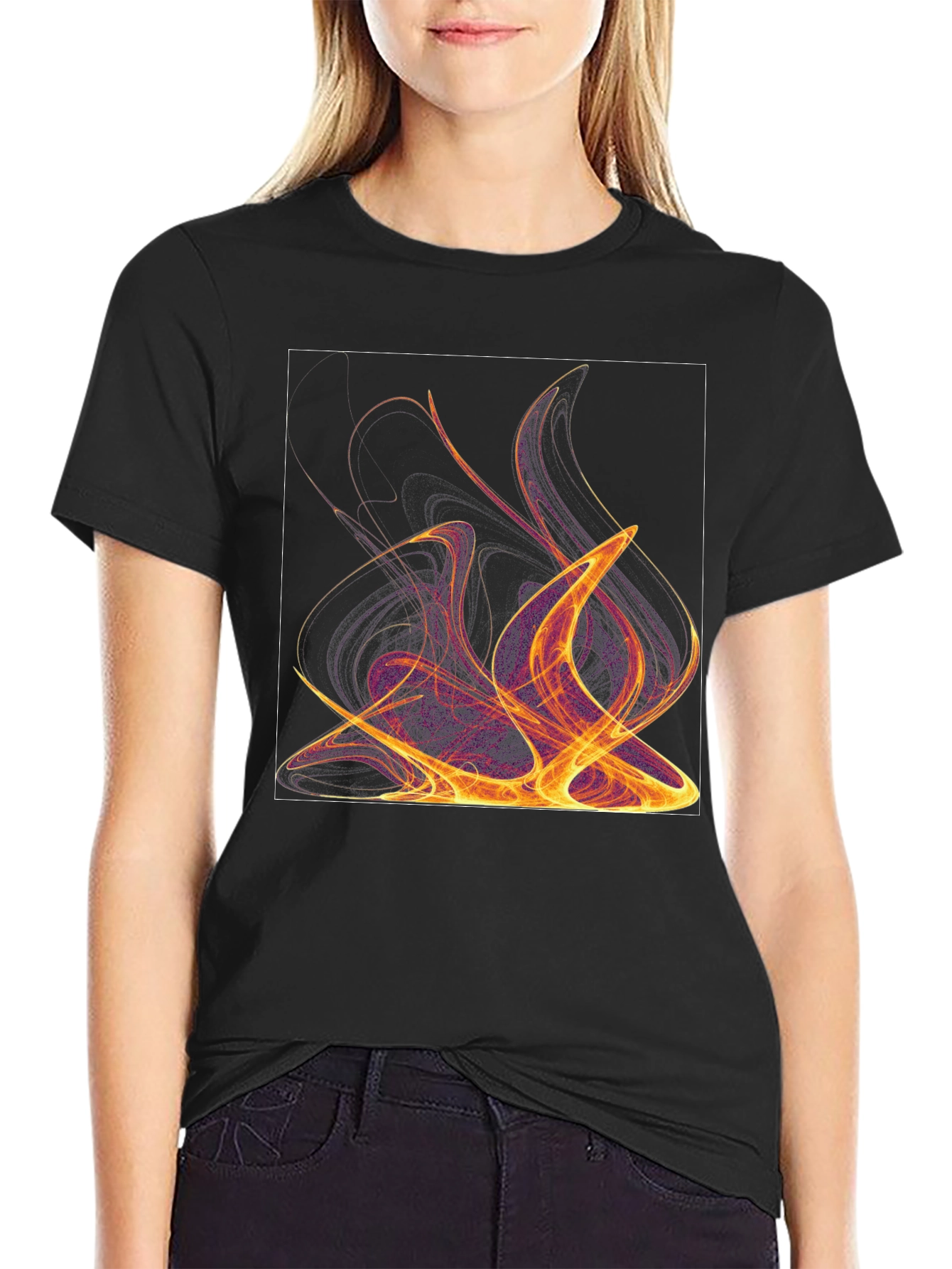 Abstract Flames Graphic Black T-Shirt