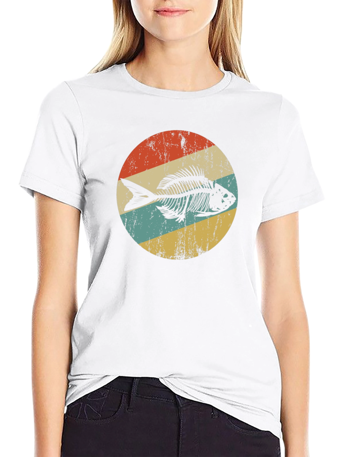 Retro Fish Skeleton Graphic T-Shirt