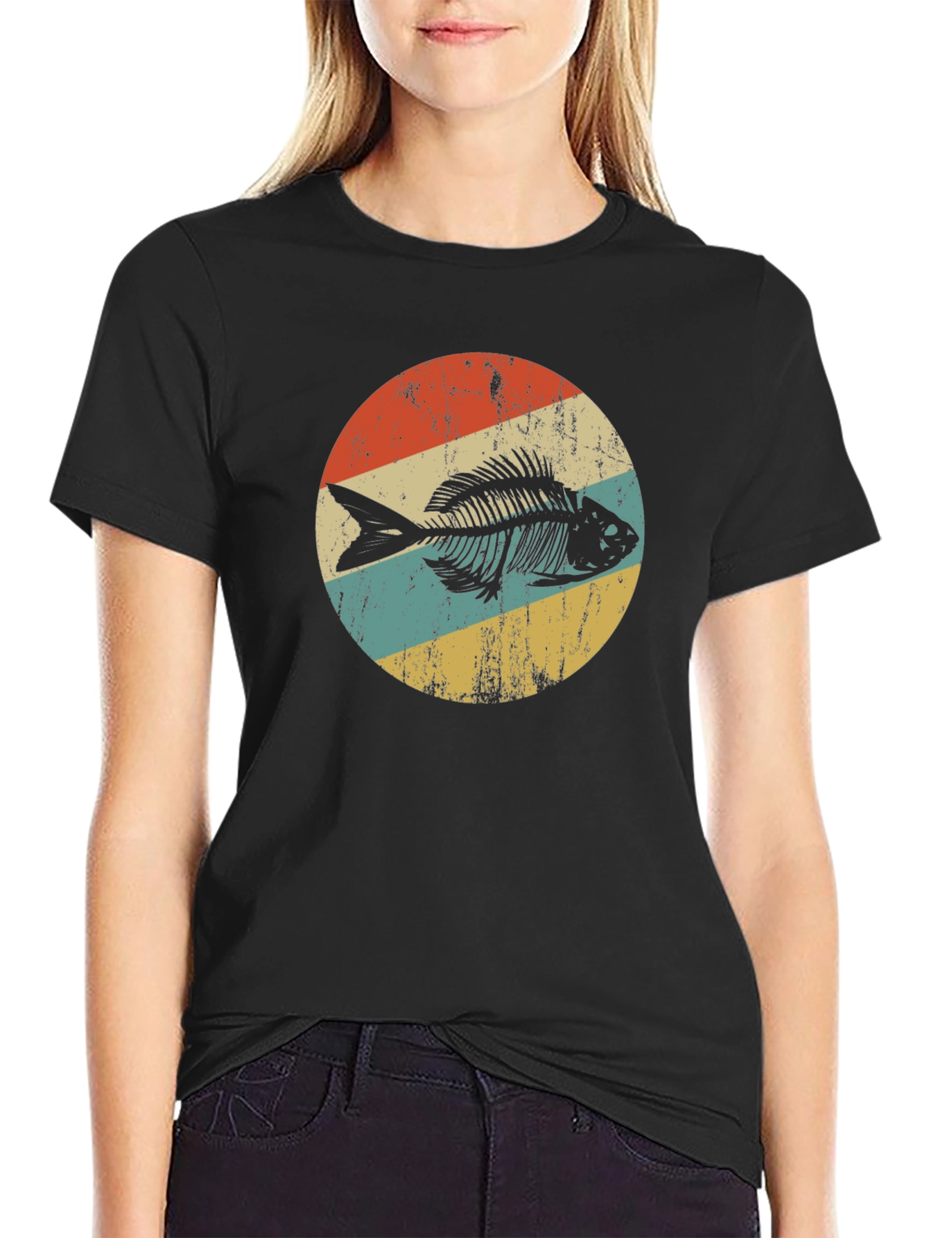 Retro Fish Skeleton Graphic T-Shirt