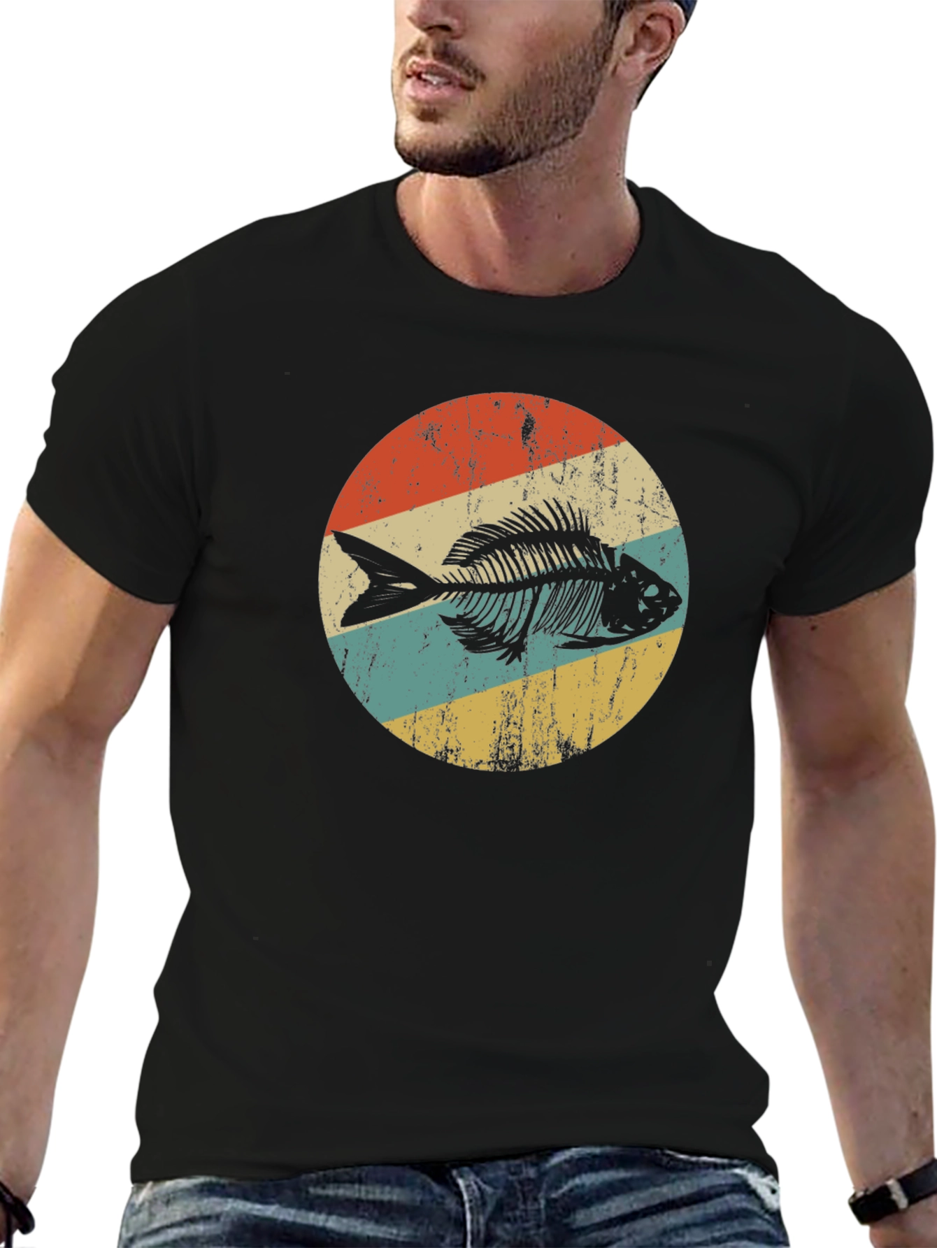 Retro Fish Skeleton Graphic T-Shirt