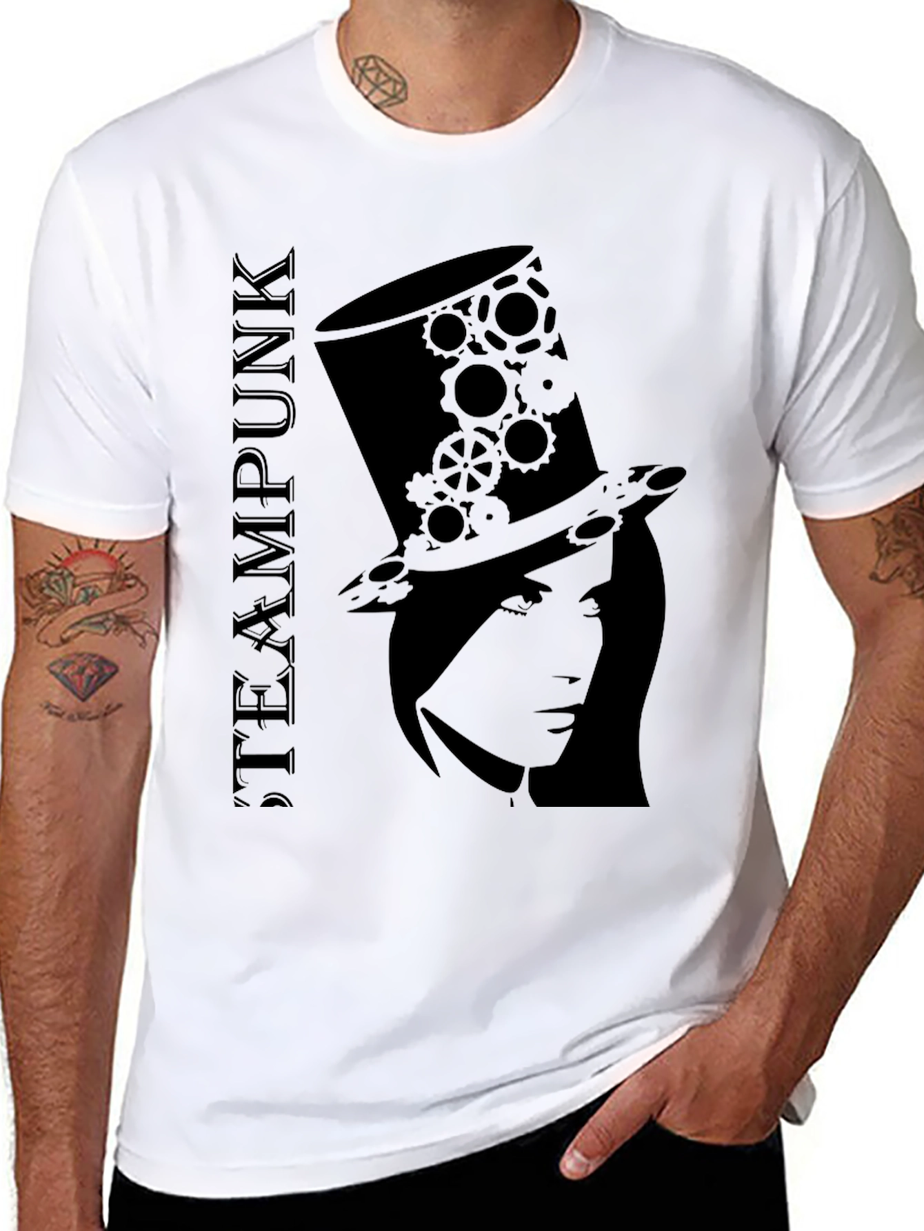 Steampunk Top Hat Woman Black T-Shirt