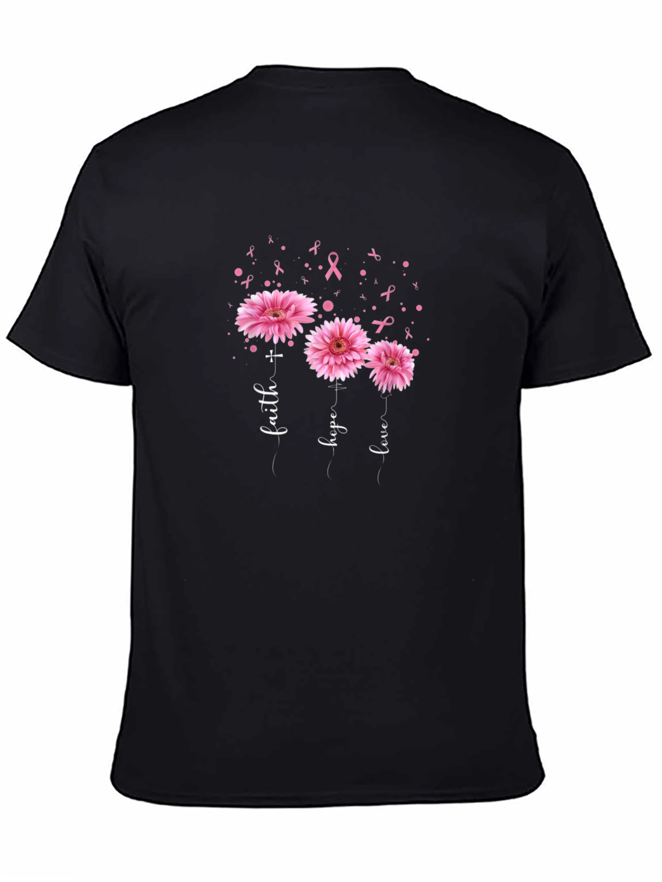 Faith Hope Love Pink Flowers Ribbon T-Shirt