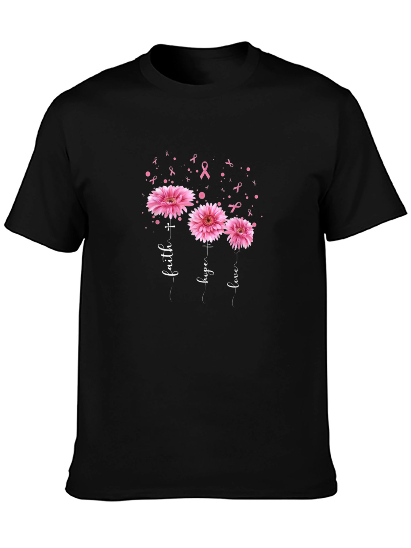 Faith Hope Love Pink Flowers Ribbon T-Shirt