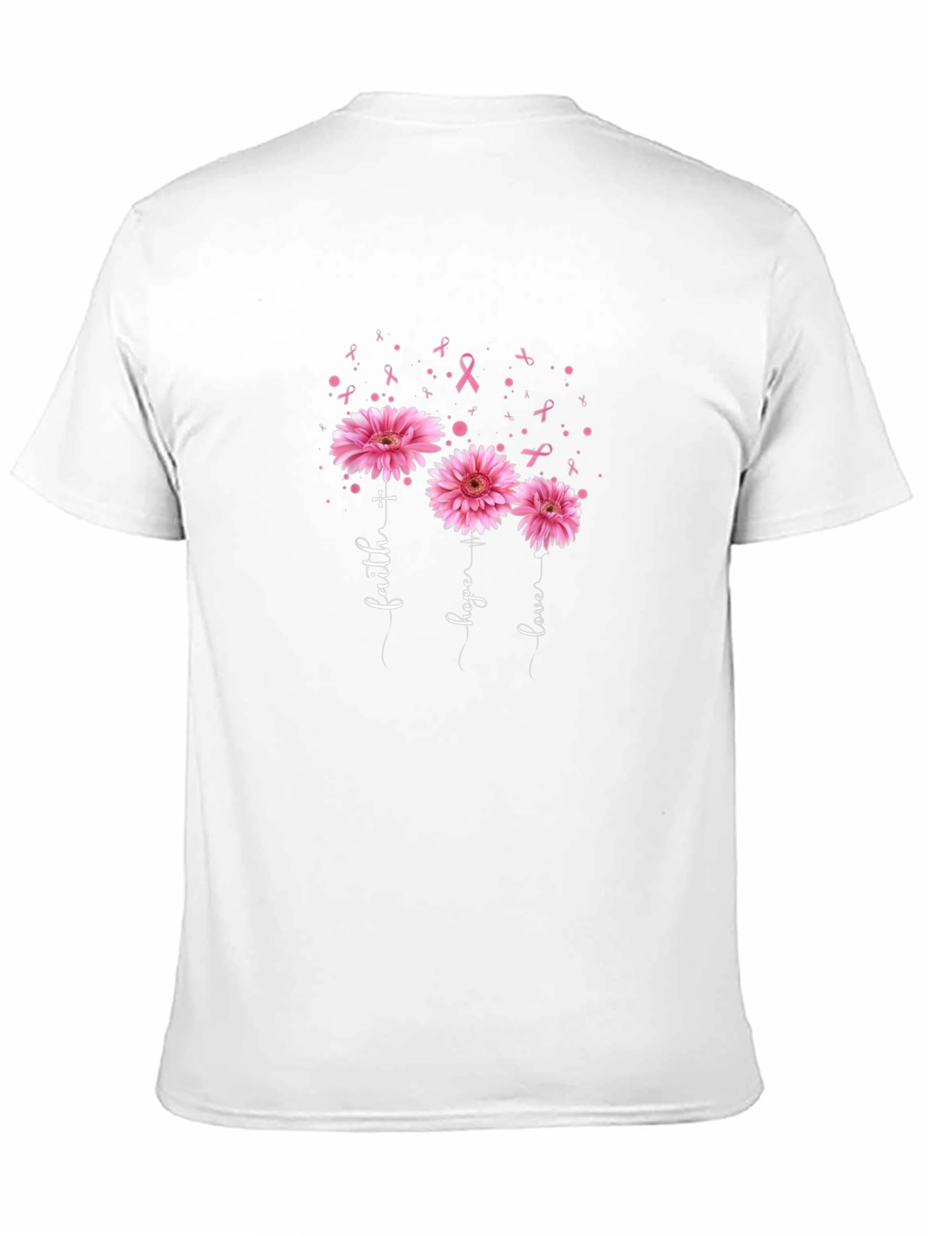 Faith Hope Love Pink Flowers Ribbon T-Shirt