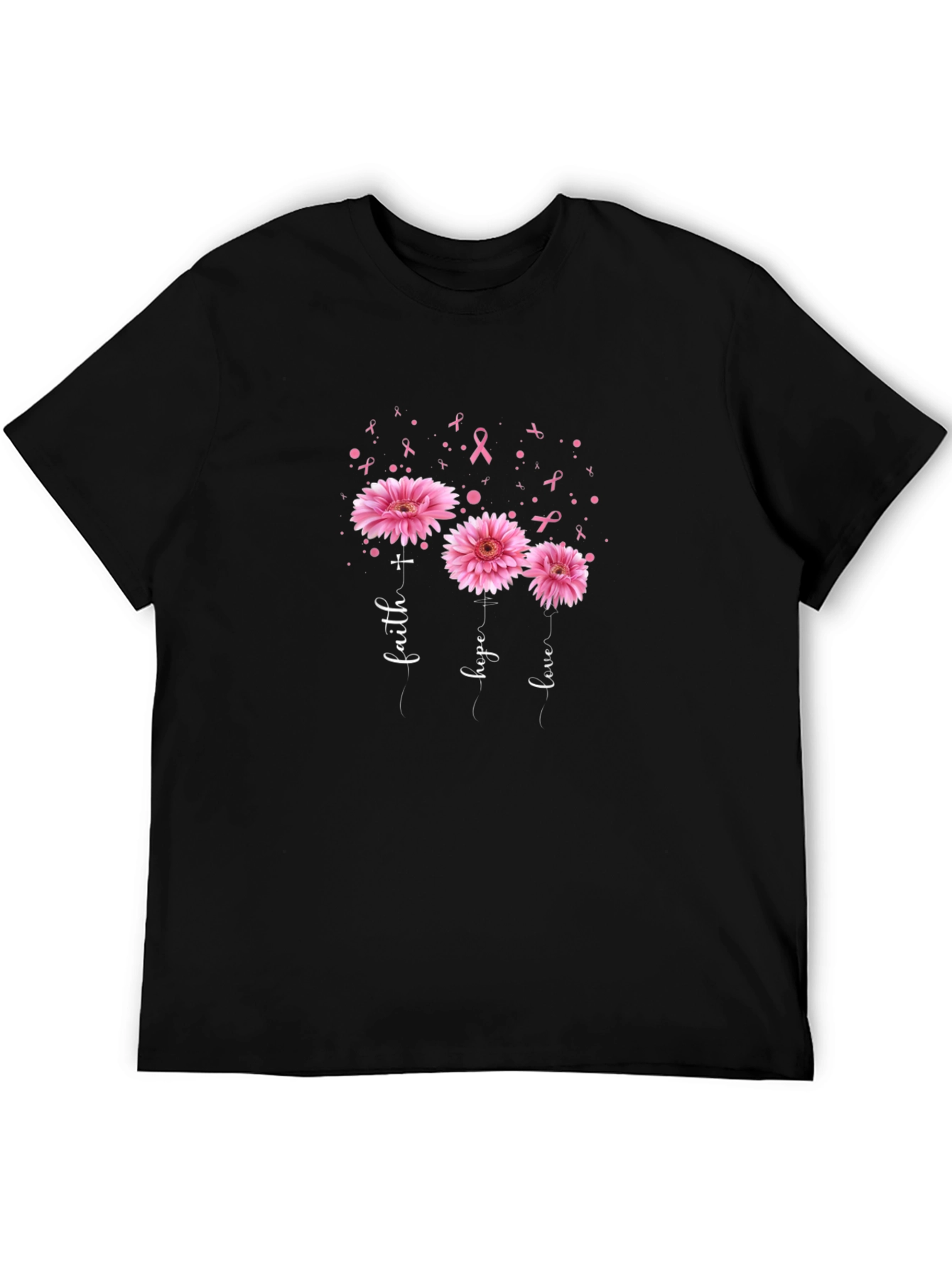 Faith Hope Love Pink Flowers Ribbon T-Shirt