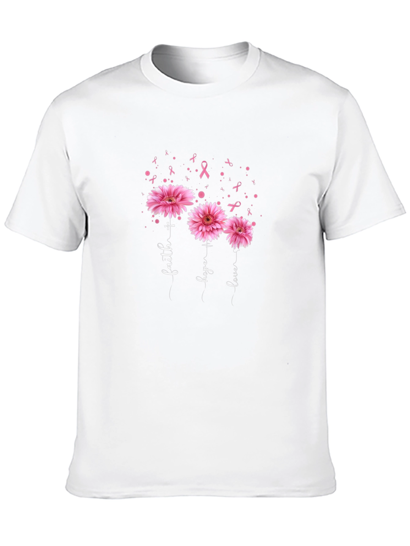 Faith Hope Love Pink Flowers Ribbon T-Shirt