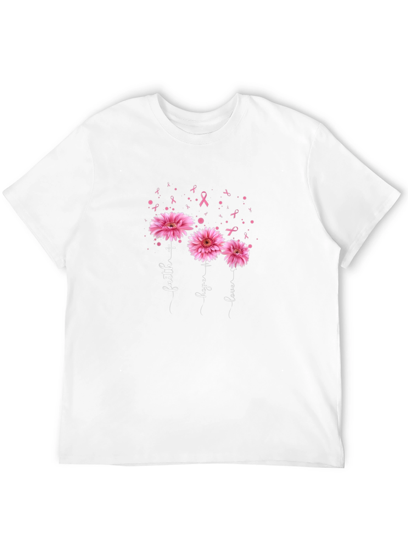Faith Hope Love Pink Flowers Ribbon T-Shirt