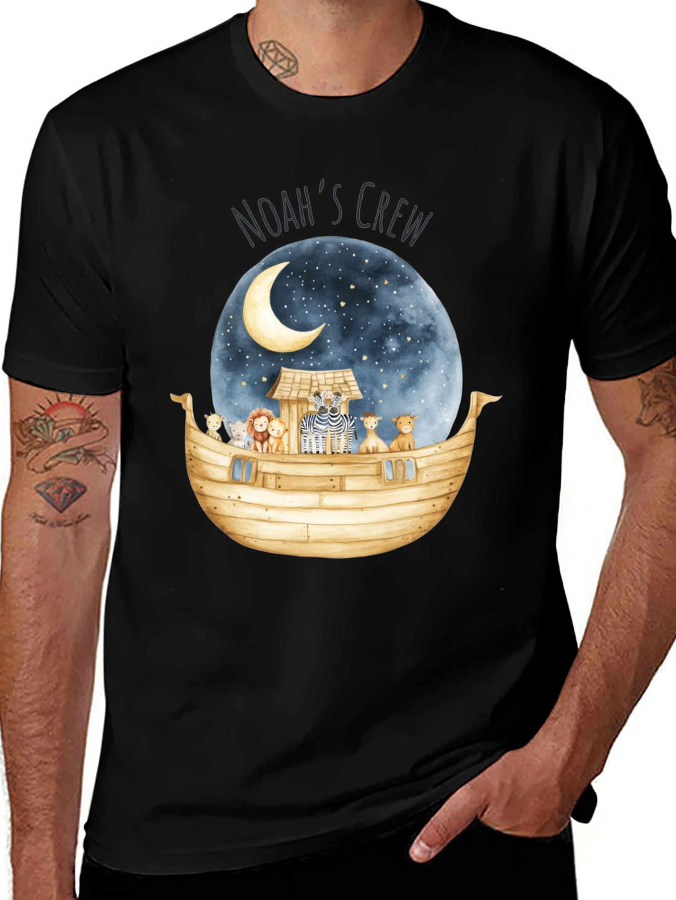 Noahs Ark Crew T-Shirt - Moon & Animals