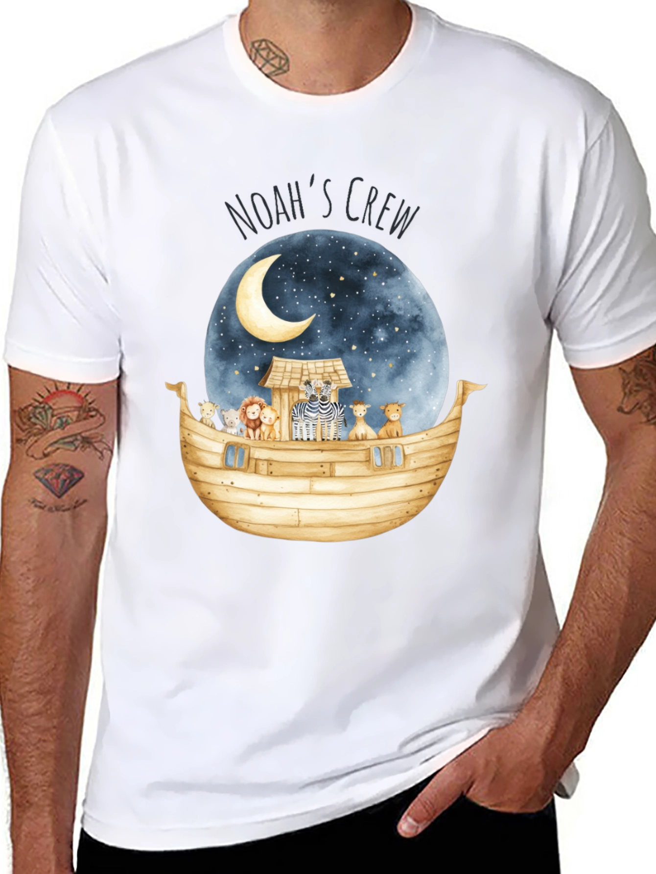 Noahs Ark Crew T-Shirt - Moon & Animals