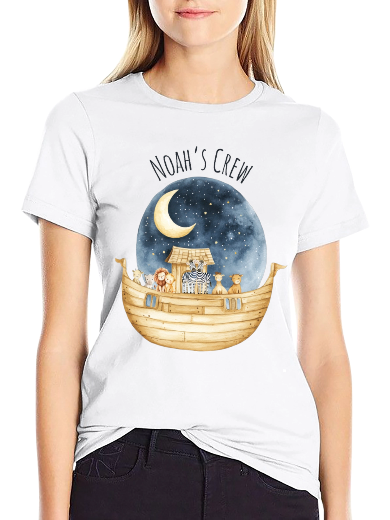 Noahs Ark Crew T-Shirt - Moon & Animals