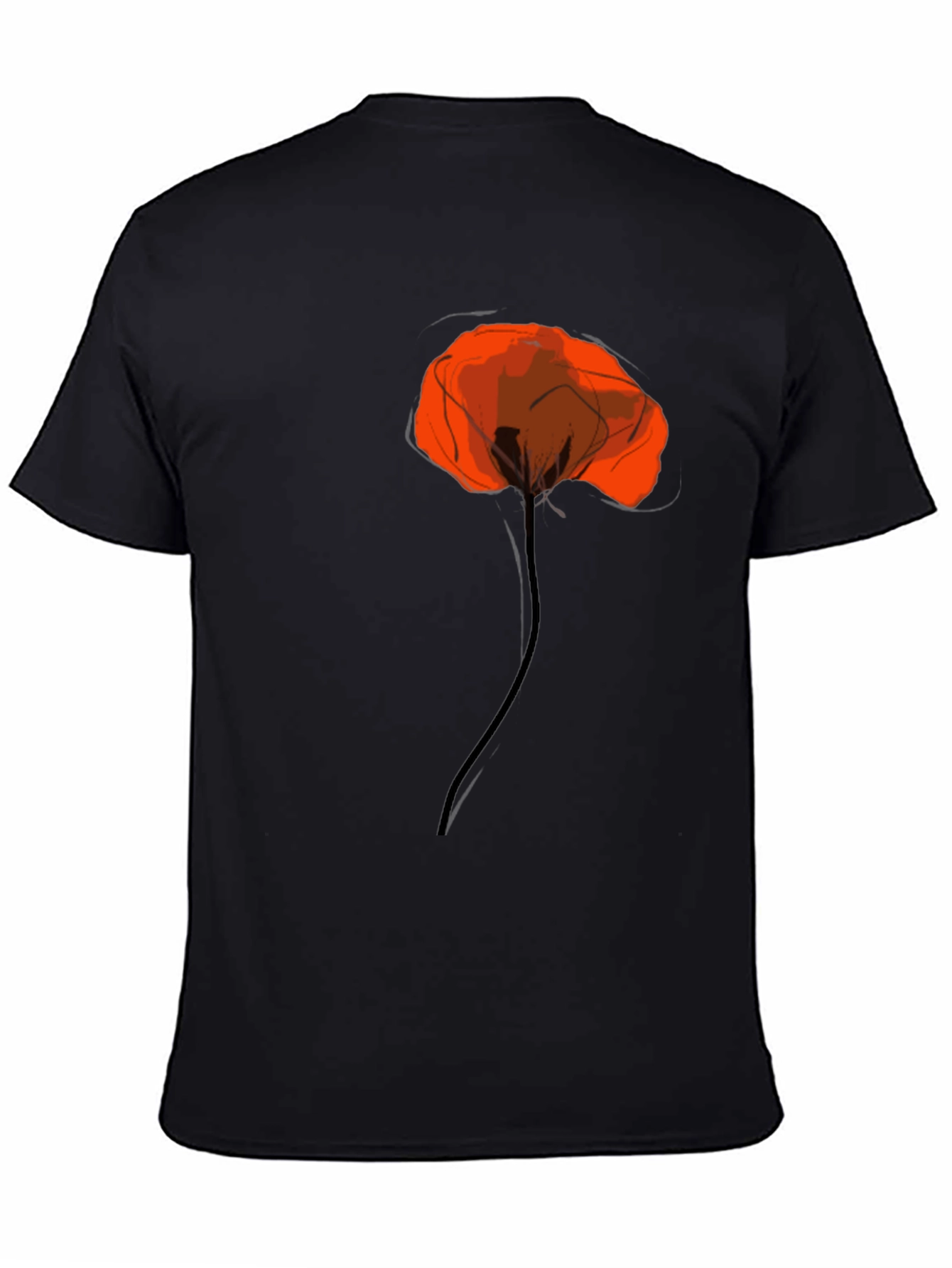 Black Tee with Artistic Red Poppy Design