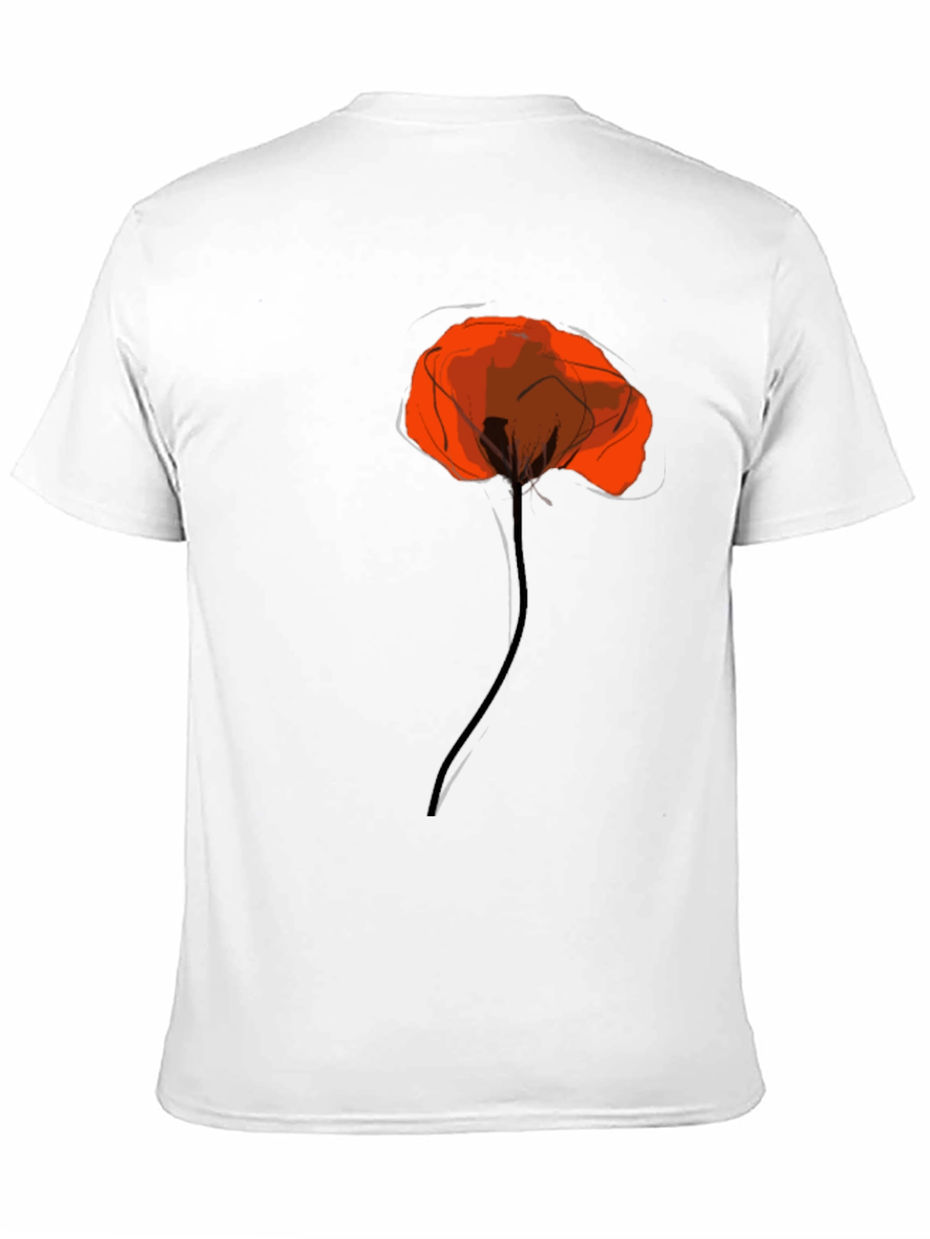 Black Tee with Artistic Red Poppy Design