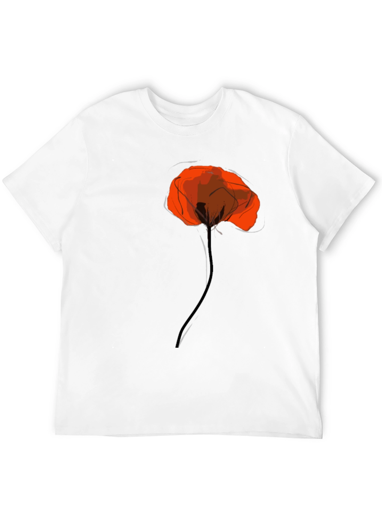 Black Tee with Artistic Red Poppy Design