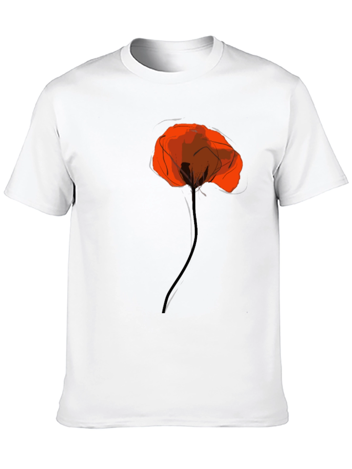 Black Tee with Artistic Red Poppy Design